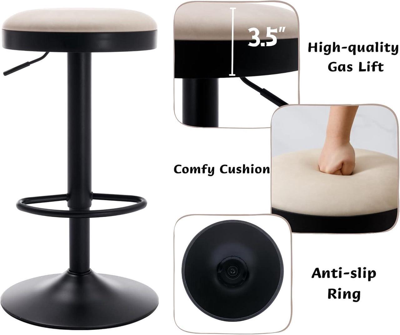 Alt view image 4 of 7 - CIMOTA Swivel Round Bar Stools Set of 3 Backless Adjustable Counter Height Barstools Modern Industrial PU Leather Bar Stool Chair for Kitchen/Home Bar/Pub/Bistro/Office, Retro Beige