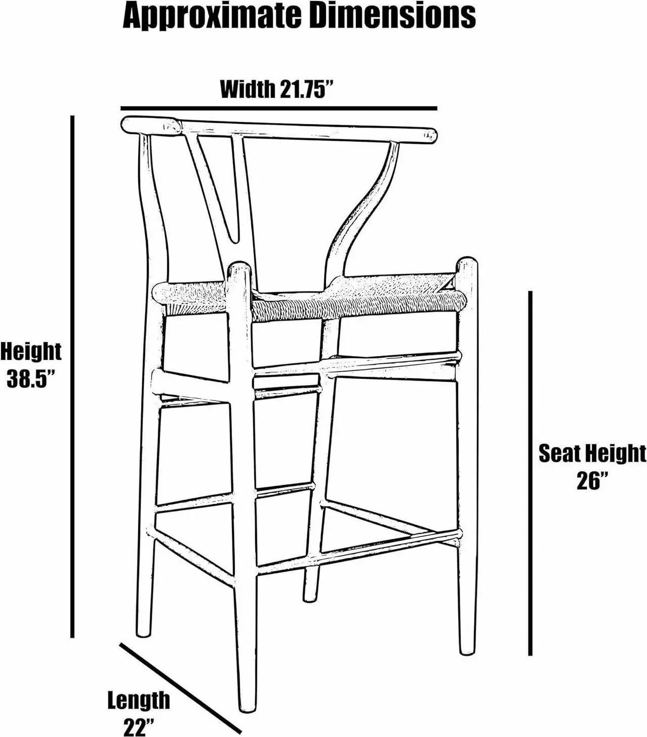 Alt view image 3 of 7 - 2xhome Farmhouse Style Wishbone Counter Height Bar Stool with Backs Dark Woven Seat Black Wood Fully Assembled, Single, Set of 1