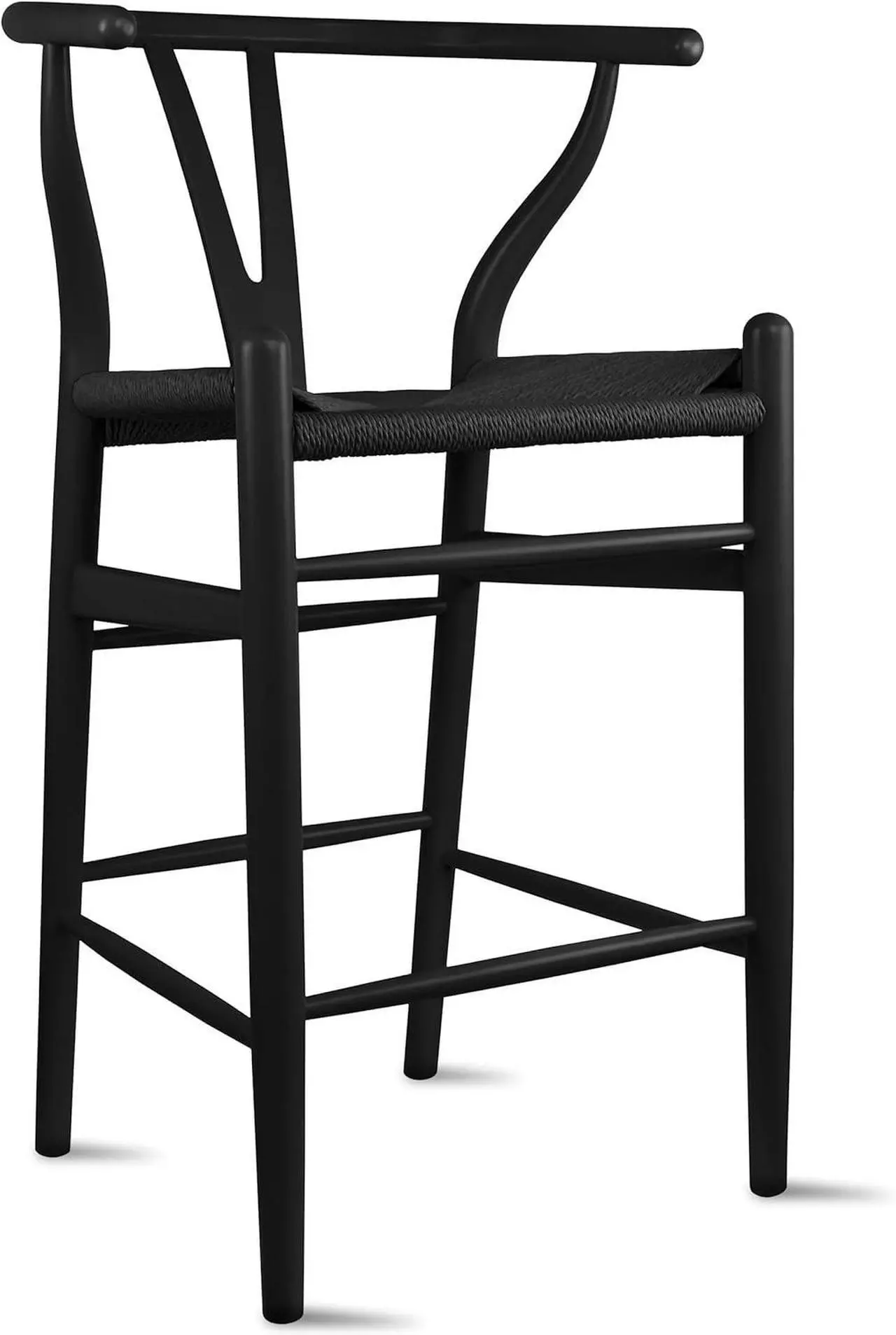 Alt view image 6 of 7 - 2xhome Farmhouse Style Wishbone Counter Height Bar Stool with Backs Dark Woven Seat Black Wood Fully Assembled, Single, Set of 1