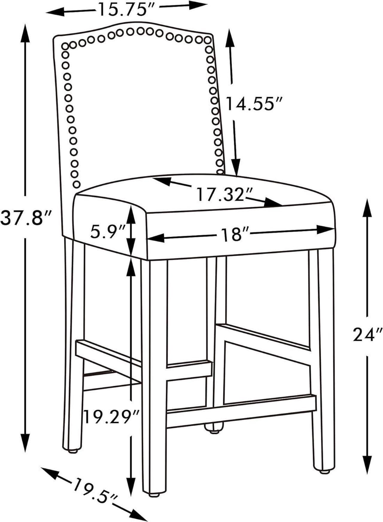Alt view image 3 of 7 - GOTMINSI Bar Stools 24 Inches Upholstered Barstool Grey Counter Height Barstool with Antique Gold Nail Heads Solid Wood Set of 2 Bar Chairs