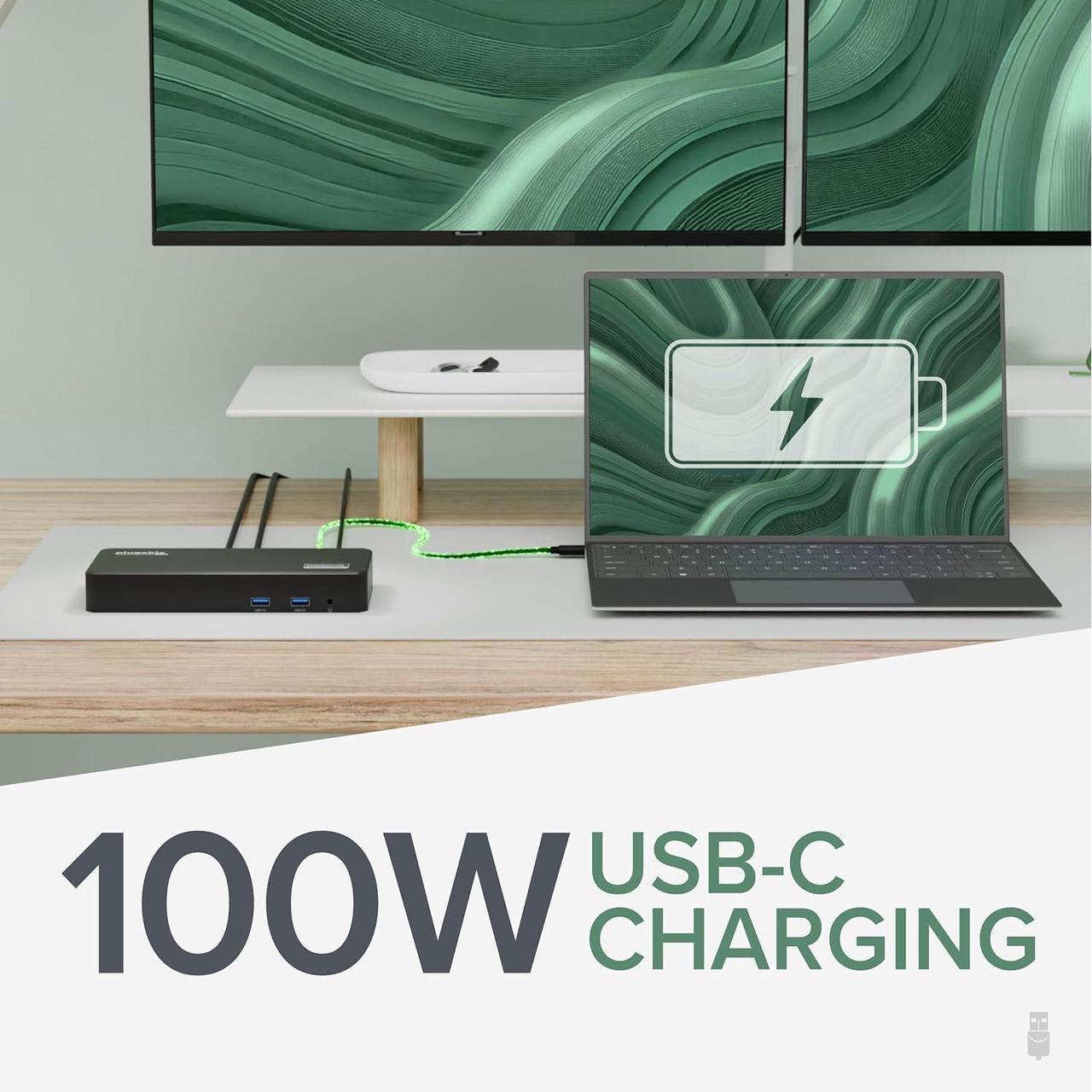 Alt view image 5 of 7 - Plugable USB C Triple Display Docking Station with Laptop Charging, for Thunderbolt, USB4, or USB-C Systems, Compatible with Windows, macOS, ChromeOS laptops (3X HDMI, 6X USB 5Gbps Ports, 100W PD)