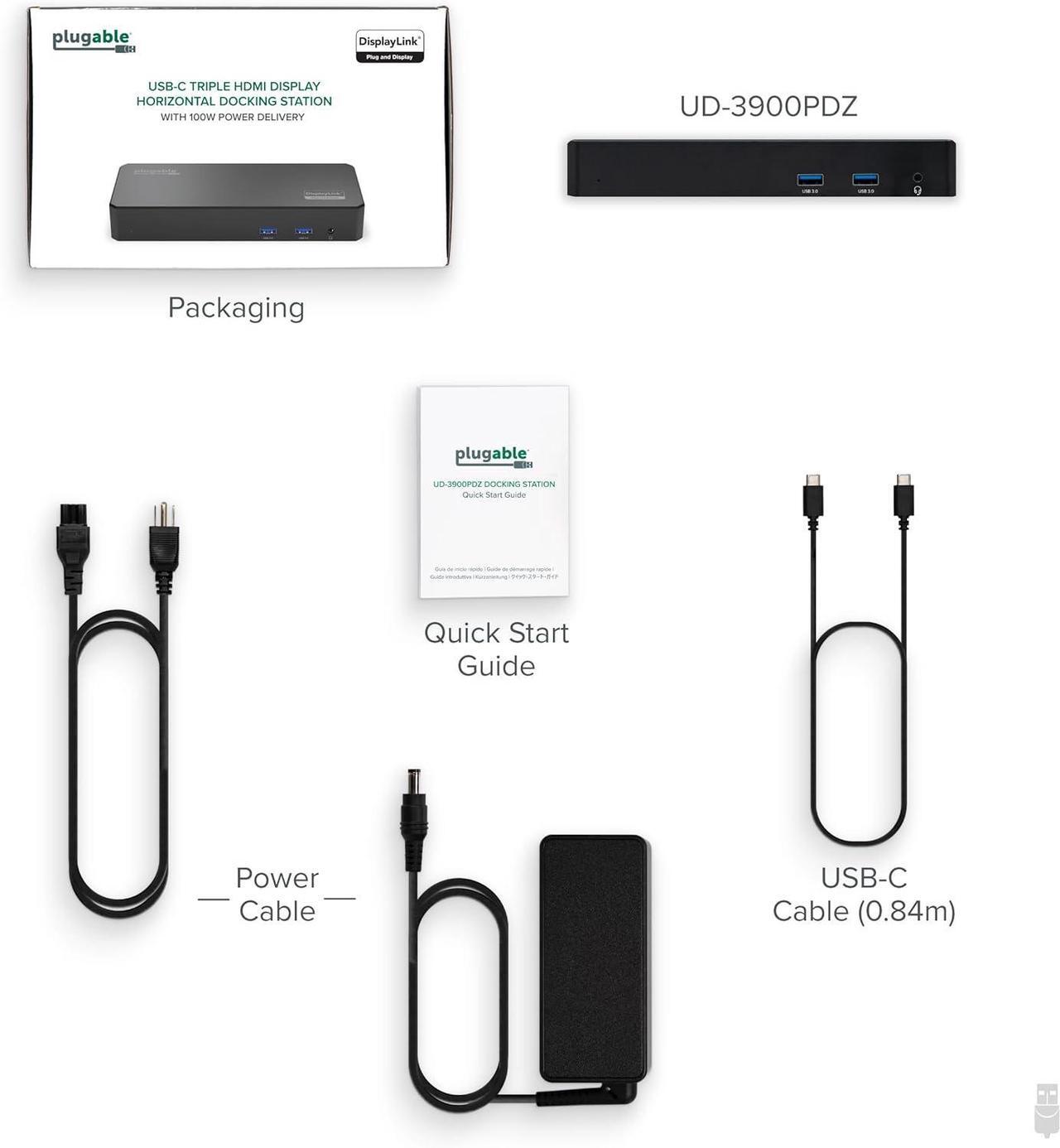 Alt view image 7 of 7 - Plugable USB C Triple Display Docking Station with Laptop Charging, for Thunderbolt, USB4, or USB-C Systems, Compatible with Windows, macOS, ChromeOS laptops (3X HDMI, 6X USB 5Gbps Ports, 100W PD)