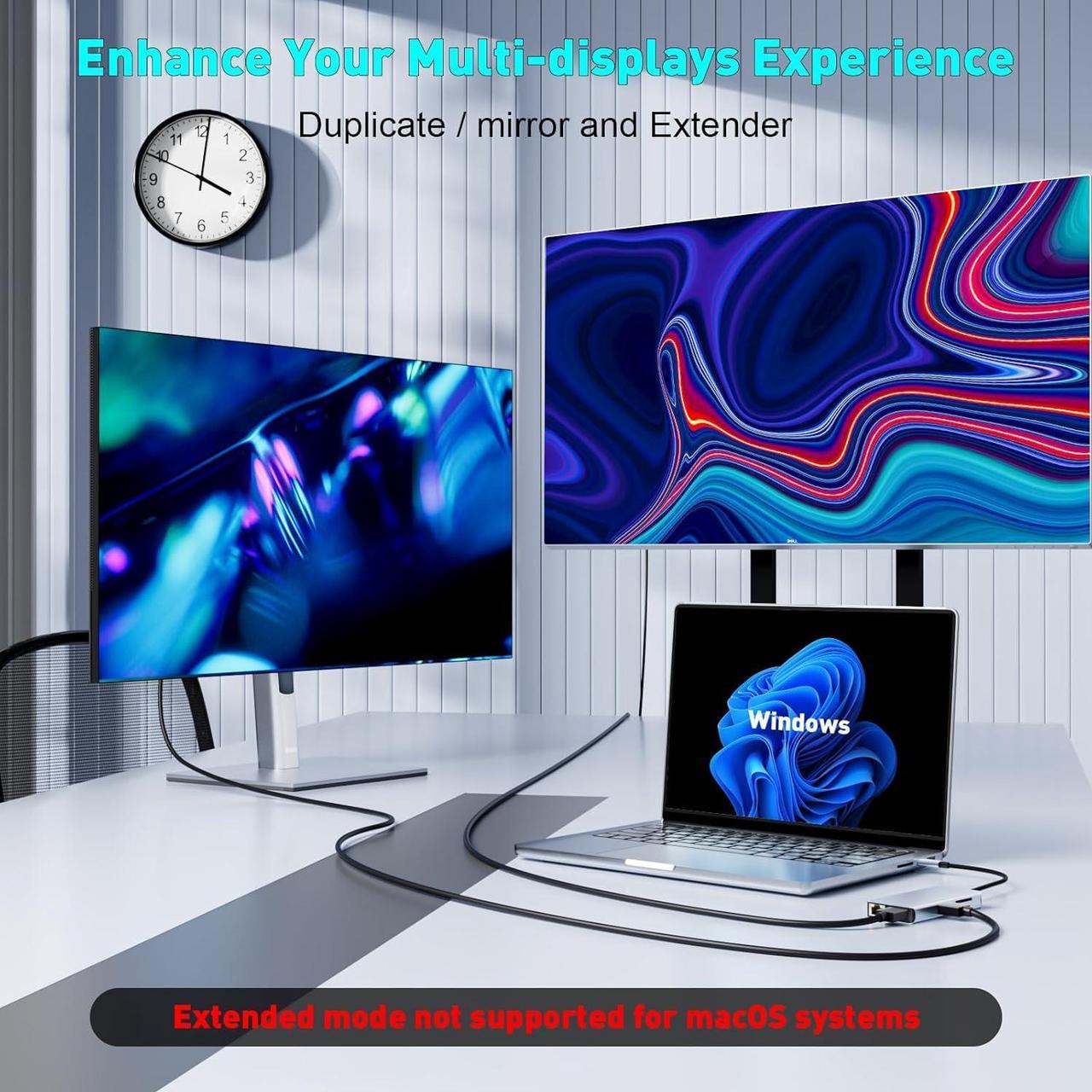 Alt view image 3 of 7 - Laptop Docking Station Dual Monitor | 9 in 1 USB C Hub Multiport Adapter with Dual HDMI Ports,1000Mbps LAN, 100W PD, 3 USB, SD Card Reader, USBC Dock for Dell/XPS/Lenovo/Surface/Yoga etc