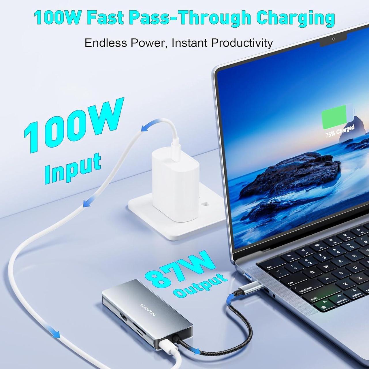 Alt view image 5 of 7 - Laptop Docking Station Dual Monitor | 9 in 1 USB C Hub Multiport Adapter with Dual HDMI Ports,1000Mbps LAN, 100W PD, 3 USB, SD Card Reader, USBC Dock for Dell/XPS/Lenovo/Surface/Yoga etc