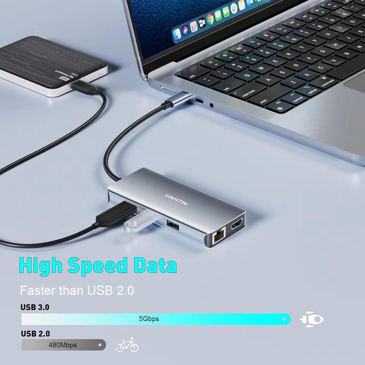 Alt view image 7 of 7 - Laptop Docking Station Dual Monitor | 9 in 1 USB C Hub Multiport Adapter with Dual HDMI Ports,1000Mbps LAN, 100W PD, 3 USB, SD Card Reader, USBC Dock for Dell/XPS/Lenovo/Surface/Yoga etc