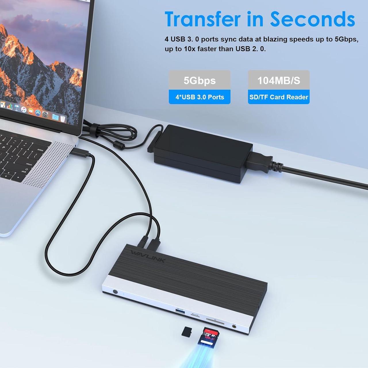 Alt view image 7 of 7 - WAVLINK USB C Docking Station with 130W Charger, Triple Display USB Type C Dock, USB-C Hub Adapter 100W PD Charging for Laptop, Dual HDMI, DisplayPort, Ethernet, 4 USB3.0, SD/TF Card Slot, Audio