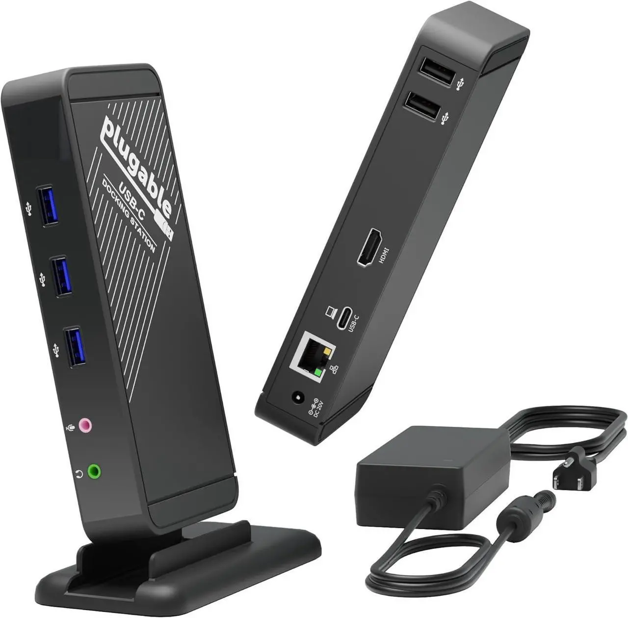 Main image of Plugable USB-C Dock with 4K HDMI and 60W Charging, Compatible with Thunderbolt 3/4, USB4, and USB C MacBook, iPhone, iPad, Windows, and Chromebook 1Gbps Ethernet, 3X USB 3.0, 2X USB 2.0, Driverless