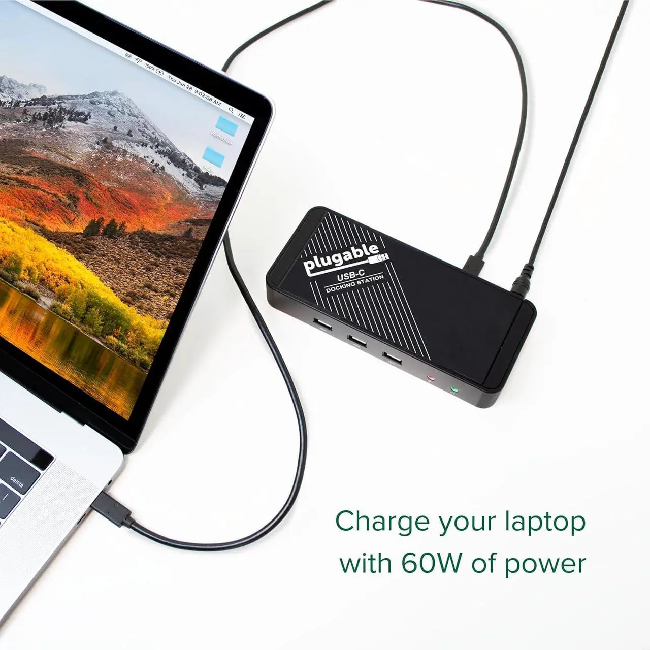 Alt view image 2 of 7 - Plugable USB-C Dock with 4K HDMI and 60W Charging, Compatible with Thunderbolt 3/4, USB4, and USB C MacBook, iPhone, iPad, Windows, and Chromebook 1Gbps Ethernet, 3X USB 3.0, 2X USB 2.0, Driverless