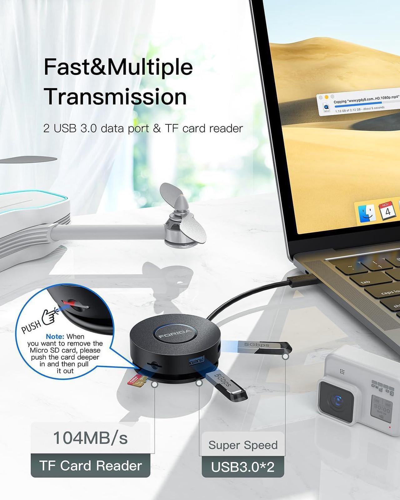 Alt view image 3 of 7 - Mini USB C Docking Station Dual HDMI Monitor, FORIDA Type C Hub, Dual 4K HDMI USB C to USB Adapter, 1 Gbps Ethernet, 100W Power Delivery, Micro SD Card Reader for MacBook Pro, Dell,XPS