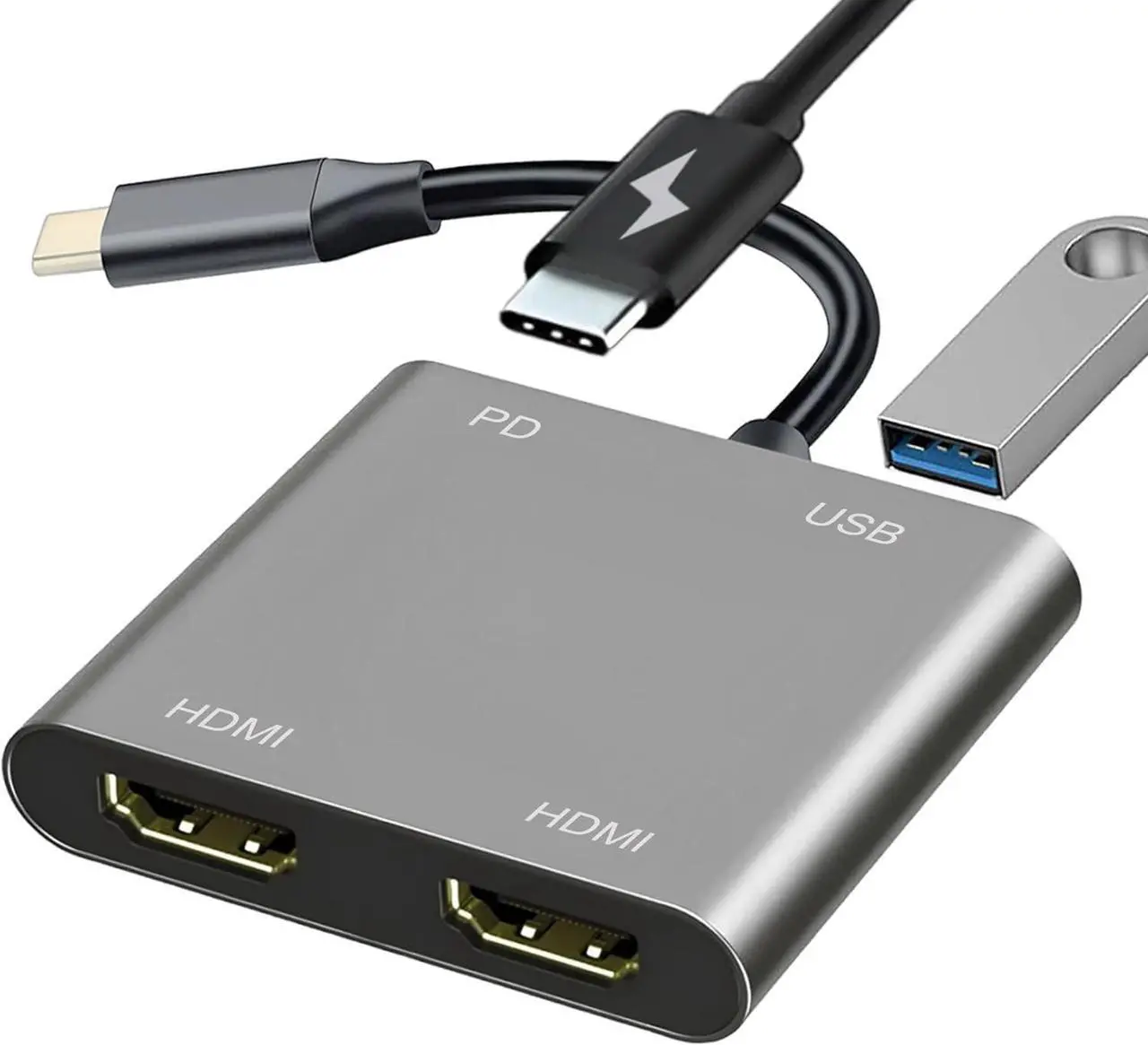 Main image of USB C to Dual HDMI Adapter for Monitor, USBC Laptop Docking Station Dual Monitor Dongle MacBook, USB-C Hub Powered Mac, USB 3.0 to USB C Adapter Cable with Fast Charging Chromebook, Type C Dock