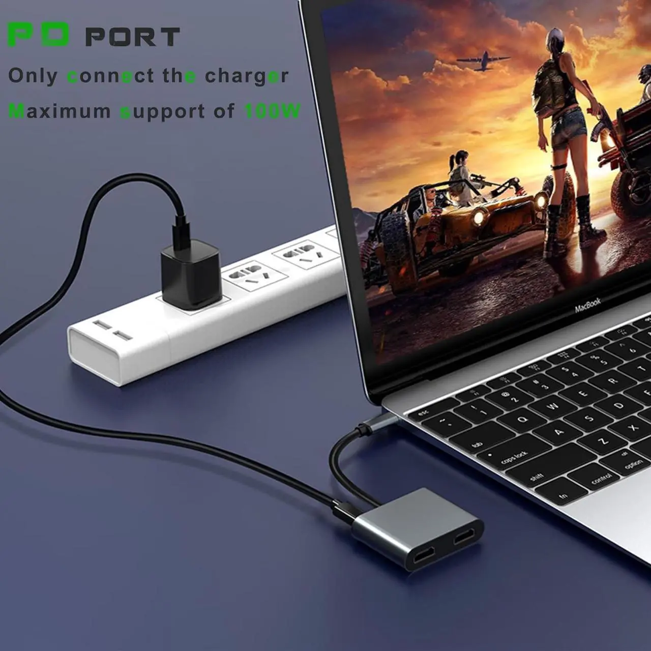 Alt view image 3 of 6 - USB C to Dual HDMI Adapter for Monitor, USBC Laptop Docking Station Dual Monitor Dongle MacBook, USB-C Hub Powered Mac, USB 3.0 to USB C Adapter Cable with Fast Charging Chromebook, Type C Dock