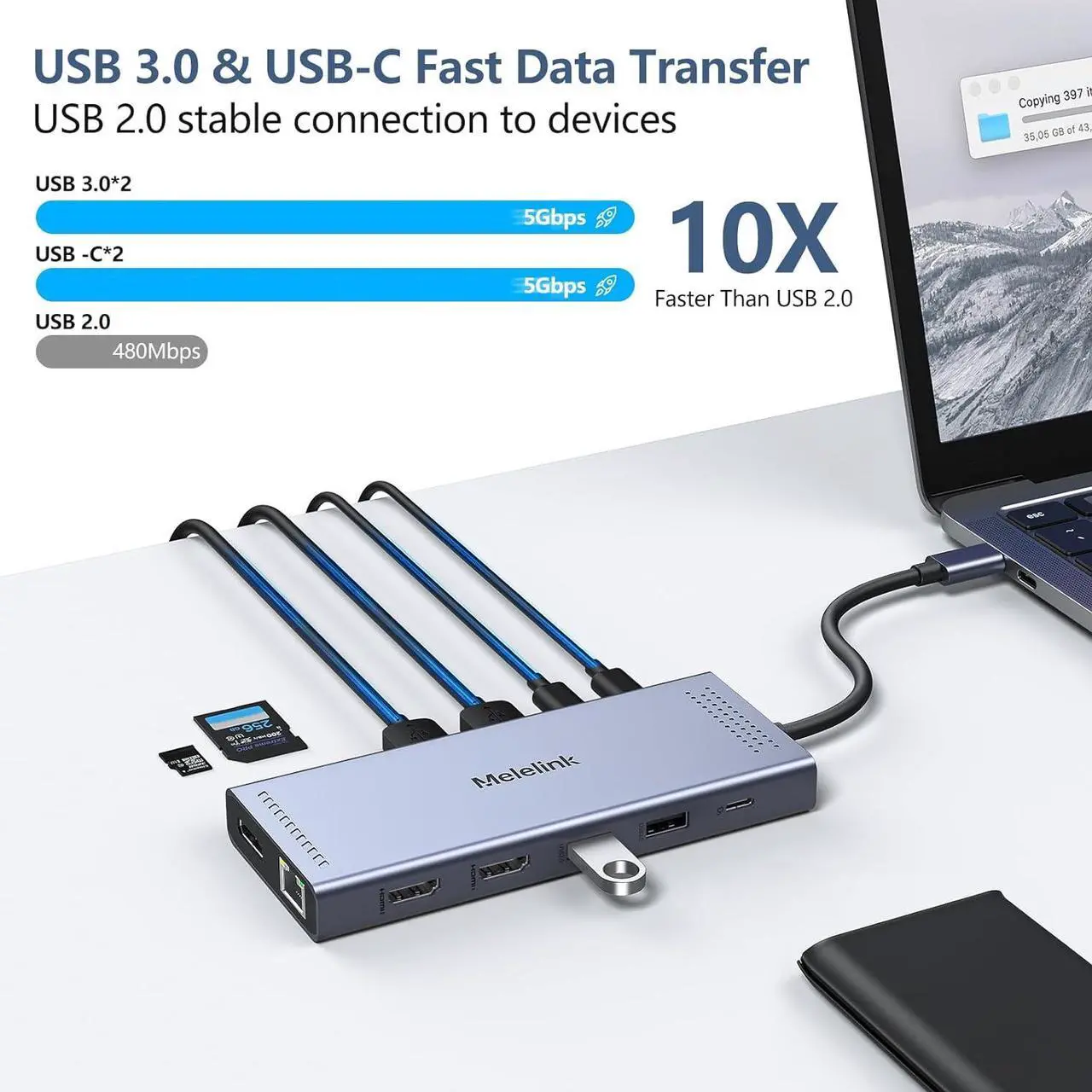 Alt view image 5 of 7 - USB C Docking Station Dual Monitor, 14 in 1 Triple Display USB C Hub Multiport Adapter with 2 HDMI 4K,DisplayPort,PD Charging,Ethernet,6 USB C&A Ports,SD/TF, Laptop Docking Station for /HP/Lenovo