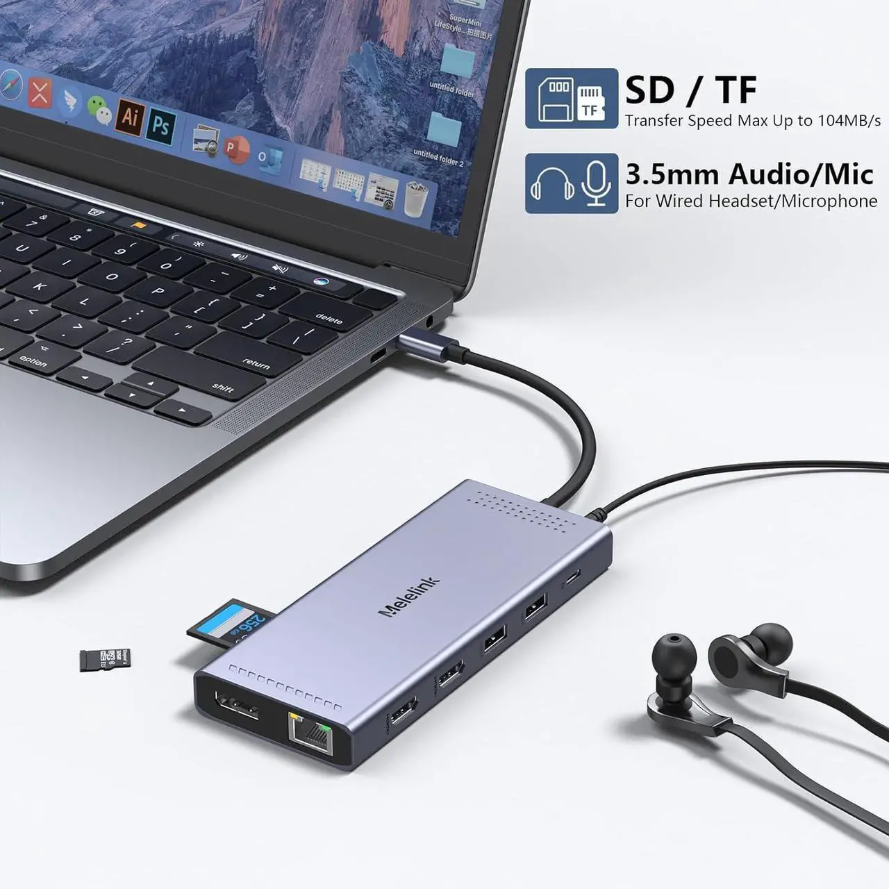 Alt view image 7 of 7 - USB C Docking Station Dual Monitor, 14 in 1 Triple Display USB C Hub Multiport Adapter with 2 HDMI 4K,DisplayPort,PD Charging,Ethernet,6 USB C&A Ports,SD/TF, Laptop Docking Station for /HP/Lenovo
