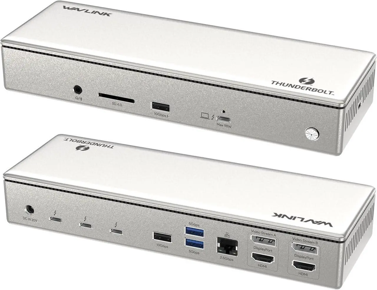 Main image of WAVLINK Thunderbolt 4 Dock with 100W Charging, Displaylink Docking Station Quad 4K@60Hz Monitors,3 Thunderbolt 4 Ports, 2.5G Ethernet, USB C Docking Station for Mac and PC,Displaylink Driver Required