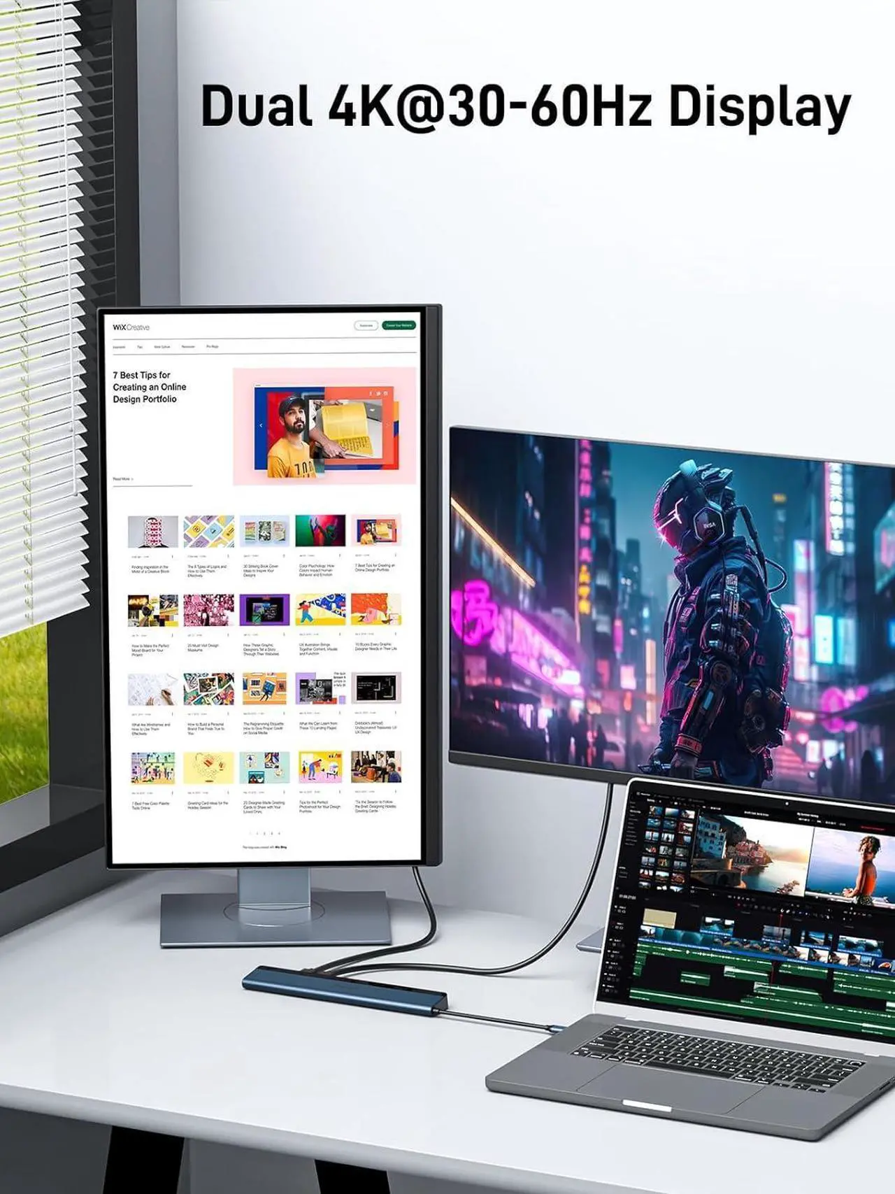 Alt view image 2 of 7 - USB C Docking Station Dual Monitor, 4K@60Hz Max for DP1.4 Laptop, Dual 4K@30Hz Max for DP1.2 Laptop, 2*HDMI, 4*USB, PD 100W, Thunderbolt 3/4 Dock, SD/TF Slot, Ethernet, Audio, Blue