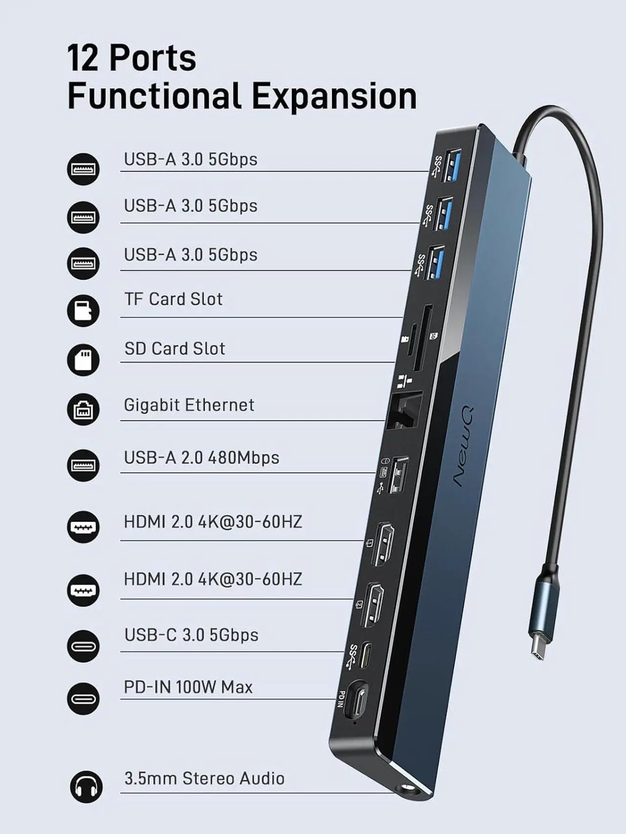 Alt view image 5 of 7 - USB C Docking Station Dual Monitor, 4K@60Hz Max for DP1.4 Laptop, Dual 4K@30Hz Max for DP1.2 Laptop, 2*HDMI, 4*USB, PD 100W, Thunderbolt 3/4 Dock, SD/TF Slot, Ethernet, Audio, Blue