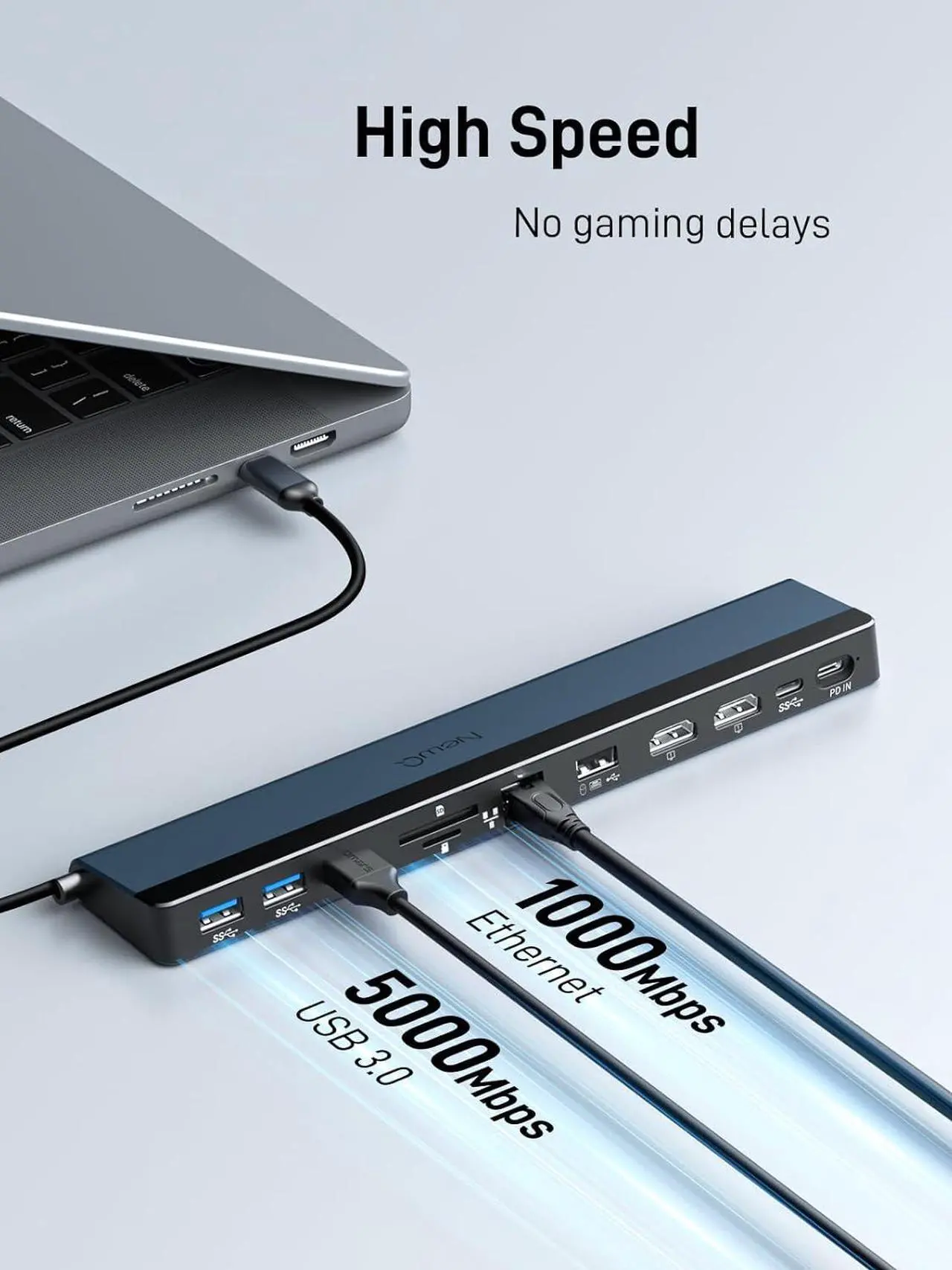 Alt view image 7 of 7 - USB C Docking Station Dual Monitor, 4K@60Hz Max for DP1.4 Laptop, Dual 4K@30Hz Max for DP1.2 Laptop, 2*HDMI, 4*USB, PD 100W, Thunderbolt 3/4 Dock, SD/TF Slot, Ethernet, Audio, Blue
