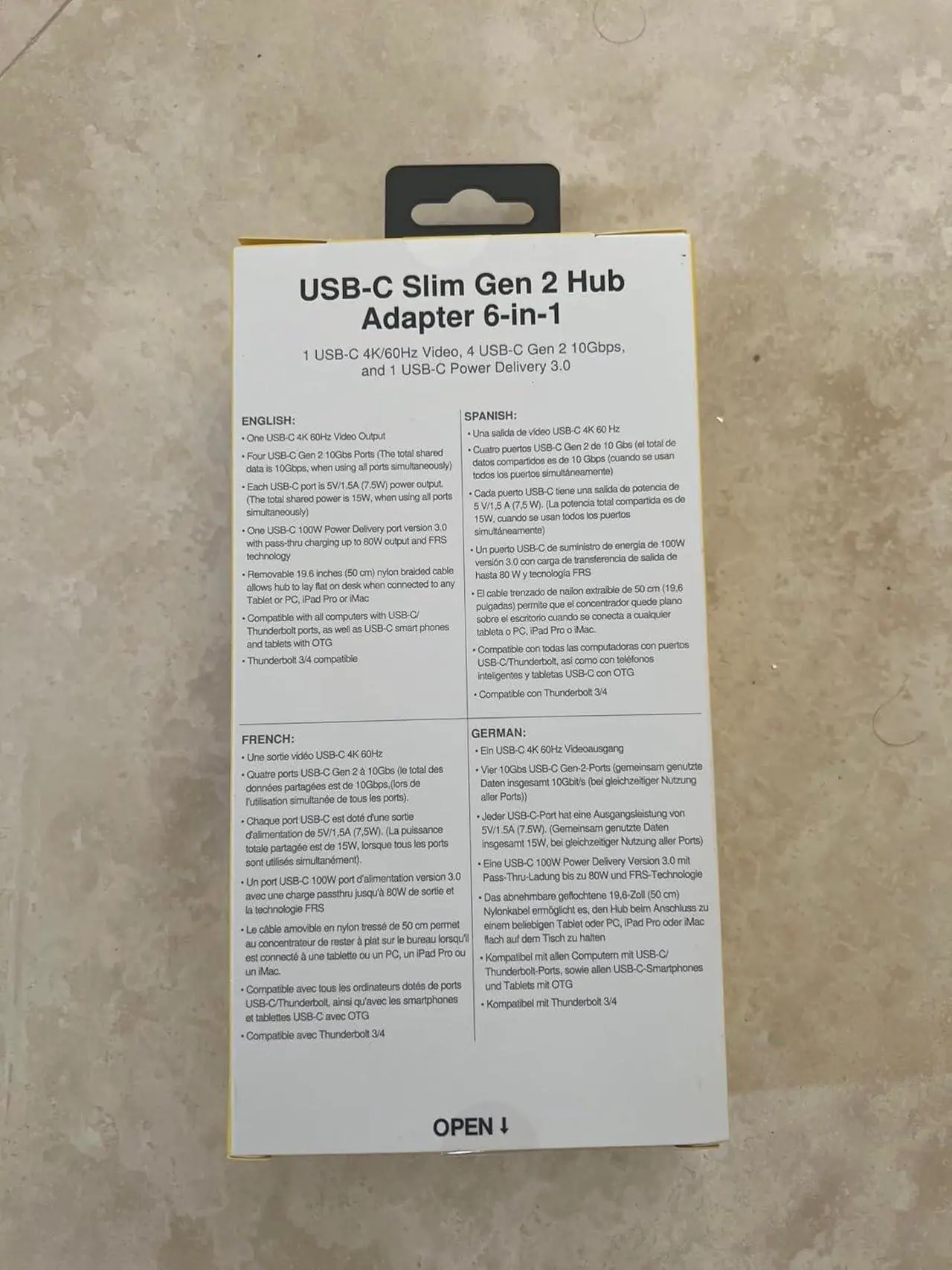 Alt view image 4 of 7 - USB-C Slim Gen 2 Hub Adapter 6-in-1 1 USB-C 4K/60Hz Video, 4 USB-C Gen 2 10Gbps, and 1 USB-C Power Delivery 3.0