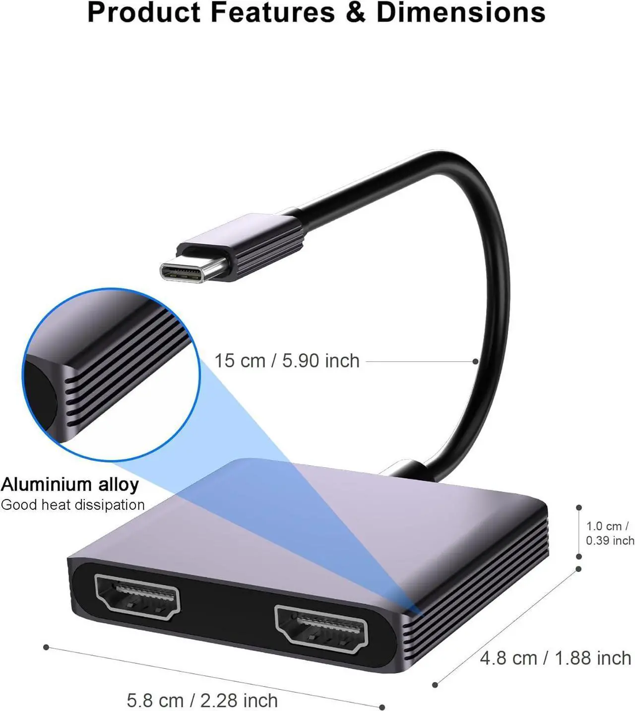 Alt view image 7 of 7 - USB C to Dual HDMI Adapter for 2 Monitors, HDMI Splitter for Dual Monitors, Docking Station Dual Monitor, Laptop Connected to Two Monitors, Dual Monitor Adapter Extended Display (Only Support Windows)