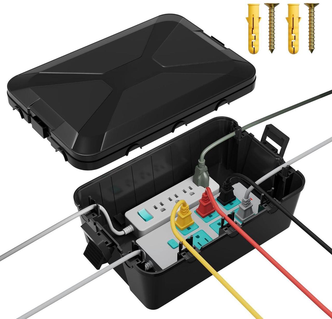 Main image of Joinfworld Large Outdoor Electrical Box 13x8x5 Outdoor Extension Cord Cover Waterproof Weatherproof Connection Box Black Outside Power Cord Protector Enclosure for Cable Wire Power Strip Outlet Plug