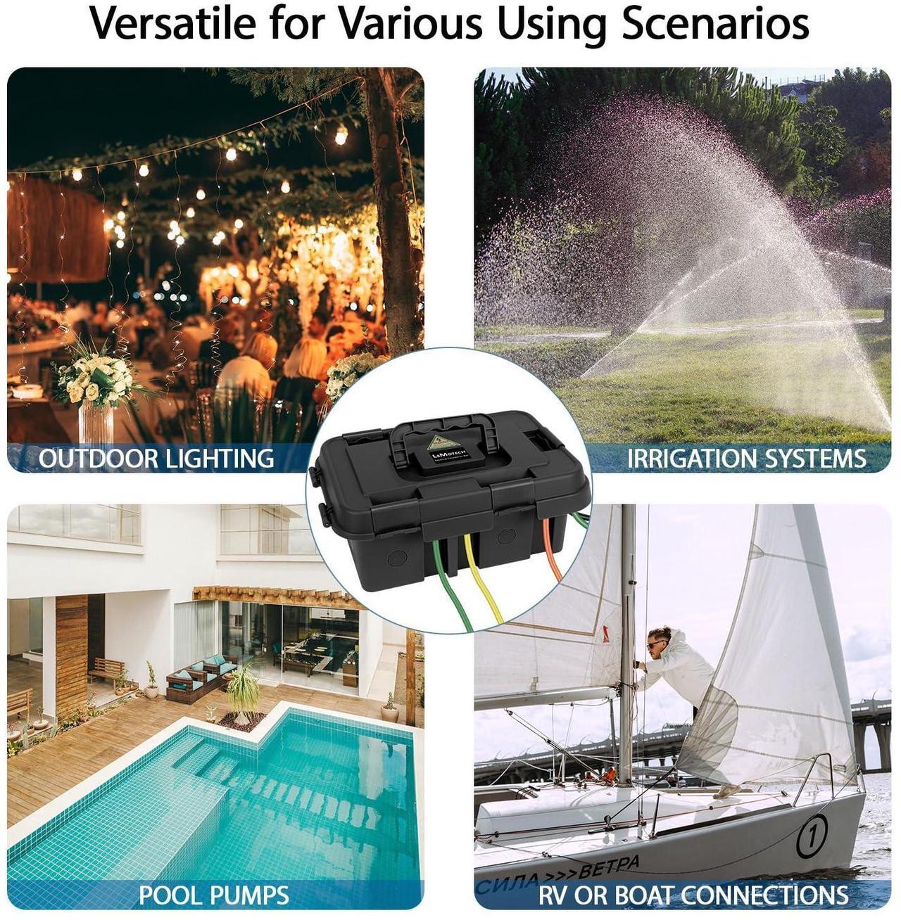 Alt view image 7 of 7 - LeMotech Outdoor Electrical Box, Large IP55 Waterproof Connection Box with Handle, Extension Cord Cover w/8 Cable Seal Entry,for Outlet,Pool Pump,Timer,Power Strips,Holiday Light Decoration, Black