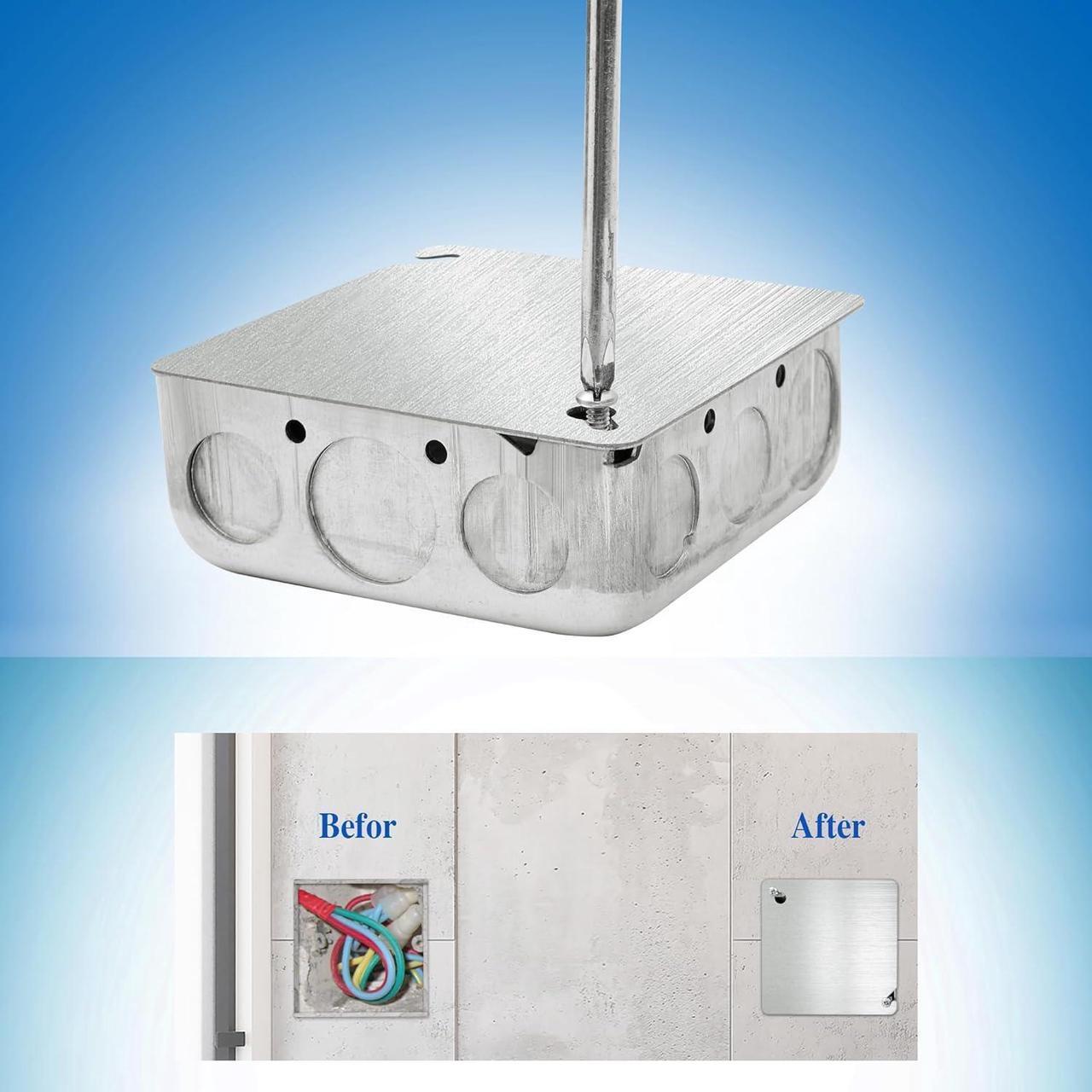 Alt view image 7 of 7 - 8PCS Metal Electrical Box Cover Plate, 4 Inch Junction Box Covers, 4" Square Flat Blank Electric Box Cover, 4x4 Square Blank Cover for Electrical Box, Galvanized Steel Metal Junction Box Cover