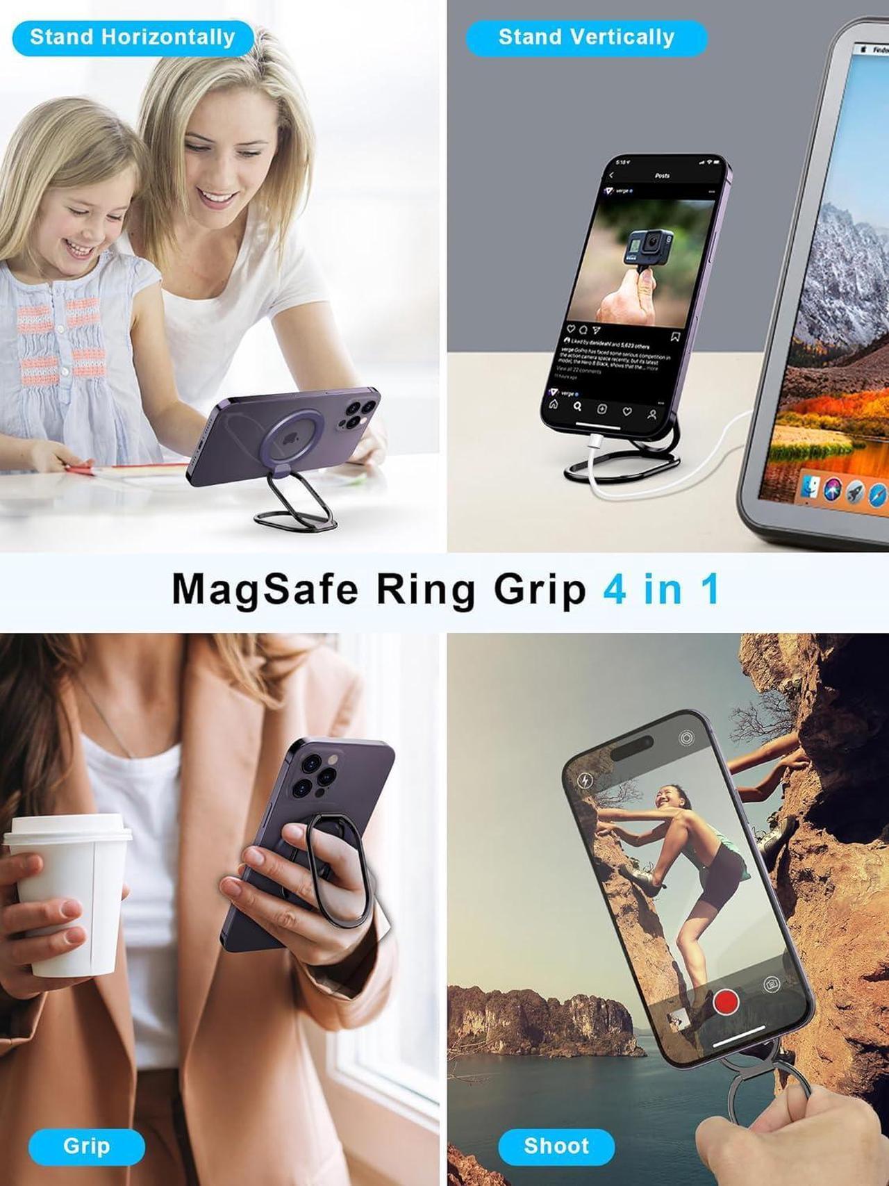 Alt view image 3 of 7 - 2025 Upgraded Mag Safe Phone Ring Holder, SUPERONE Adjustable Magnetic Kickstand & Removable Phone Grip Compatible with Wireless Charging Only for iPhone 16 & 15 & 14 & 13 & 12 Series - Purple