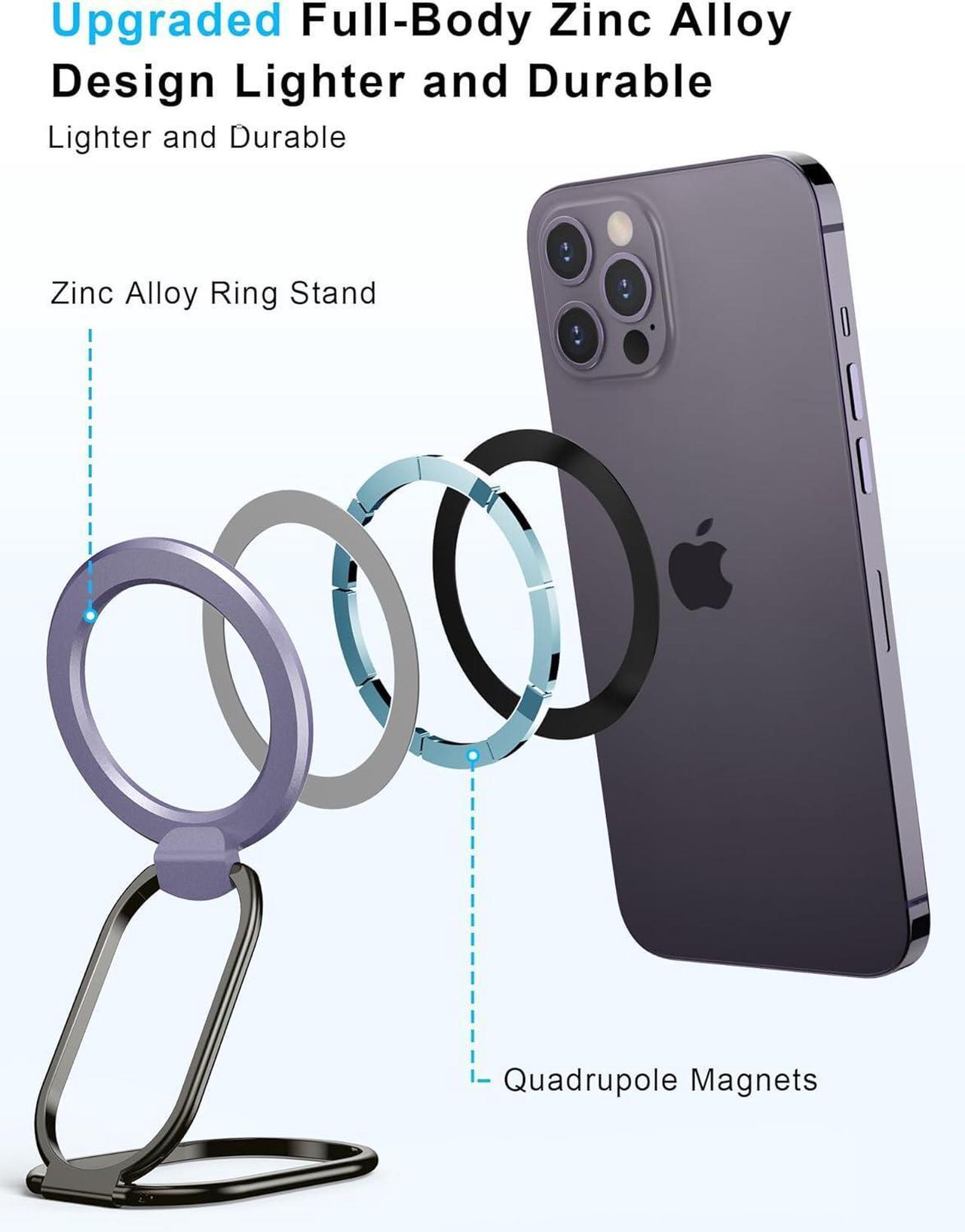 Alt view image 5 of 7 - 2025 Upgraded Mag Safe Phone Ring Holder, SUPERONE Adjustable Magnetic Kickstand & Removable Phone Grip Compatible with Wireless Charging Only for iPhone 16 & 15 & 14 & 13 & 12 Series - Purple