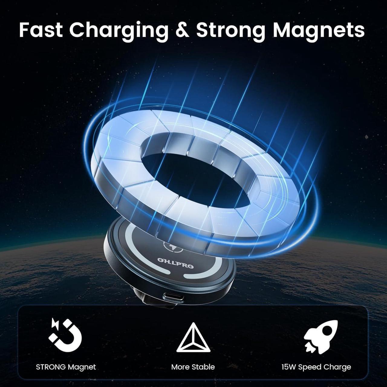 Alt view image 2 of 7 - OHLPRO MagSafe Car Mount Charger iPhone Wireless Car Charger, Stick on Dashboard Magnetic Phone Holder Mount for iPhone 16 Pro Plus Max 15 14 13 12 Series, 15W Fast Charging, Aluminum Shell