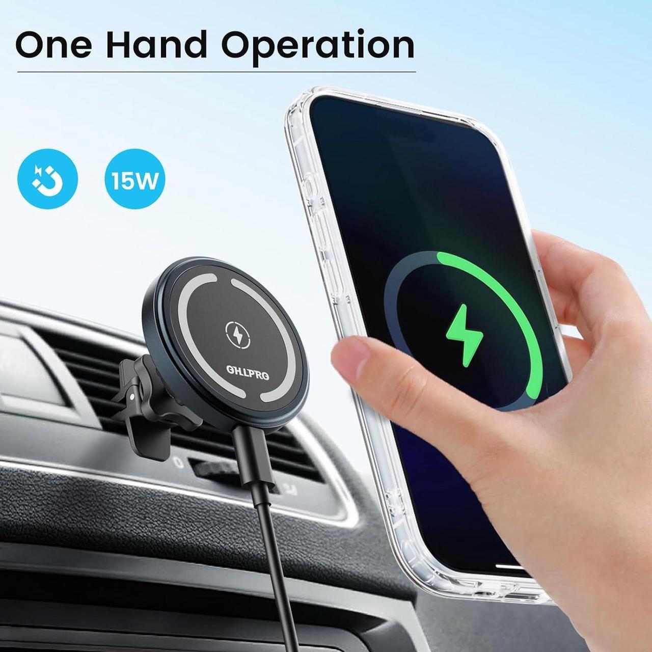 Alt view image 4 of 7 - OHLPRO MagSafe Car Mount Charger iPhone Wireless Car Charger, Stick on Dashboard Magnetic Phone Holder Mount for iPhone 16 Pro Plus Max 15 14 13 12 Series, 15W Fast Charging, Aluminum Shell