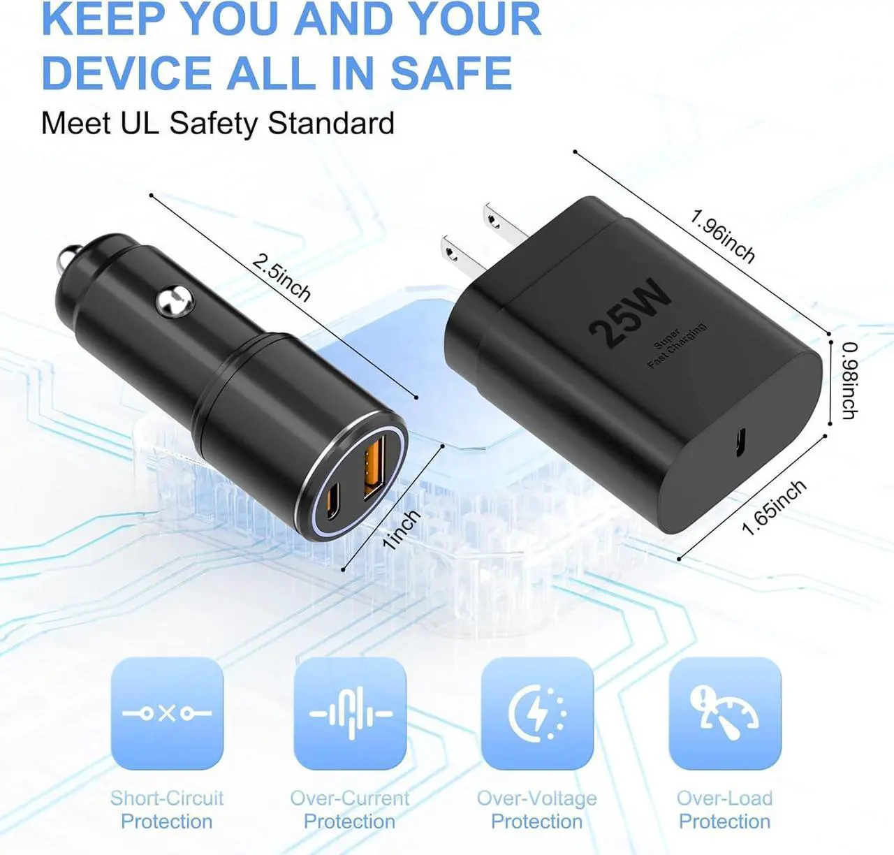 Alt view image 2 of 7 - Blue USB C Car Charger 48W 2-Port Fast Charging Adapter with PD&QC3.0 Compatible for iPhone 16/15 Pro Max/ Galaxy S25/S24/S23/S22/S21 Plus/Ultra/Note 20/10 iPad Pro-3.3ft Type C Cord