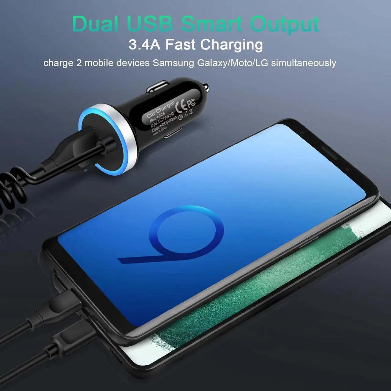 Alt view image 5 of 7 - Android C Type USB C S25 Ultra Car Charger Fast Charging for Samsung Galaxy S25+/A16/A23/A35/S24FE/S24 Ultra/S24 Plus/S23FE/S23 Ultra/A25/A15/A54/A14/A53, Car Adapter Plug 3.4A+3FT Coiled USB C Cable