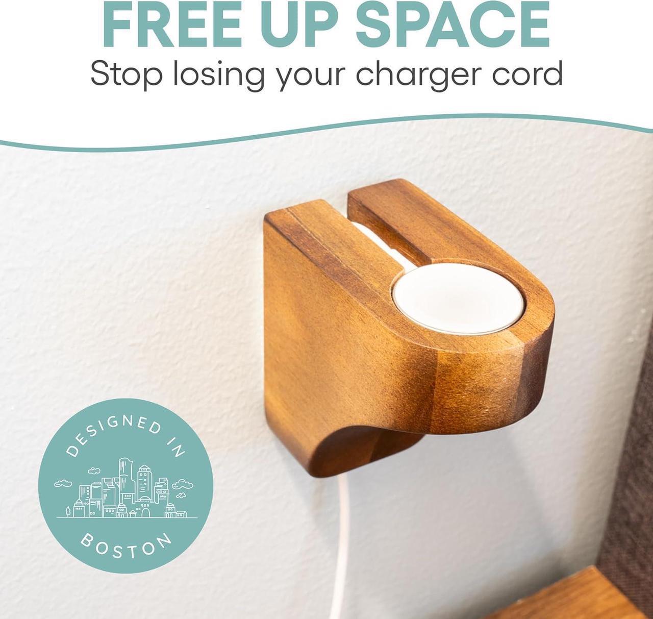 Alt view image 6 of 7 - Wall Charging Stand for Apple Watch Series 9 - Wooden Charging Dock - Wood Charging Station for All iWatch - Simply Stick to Wall with Included 3M Command Strips (Acacia)