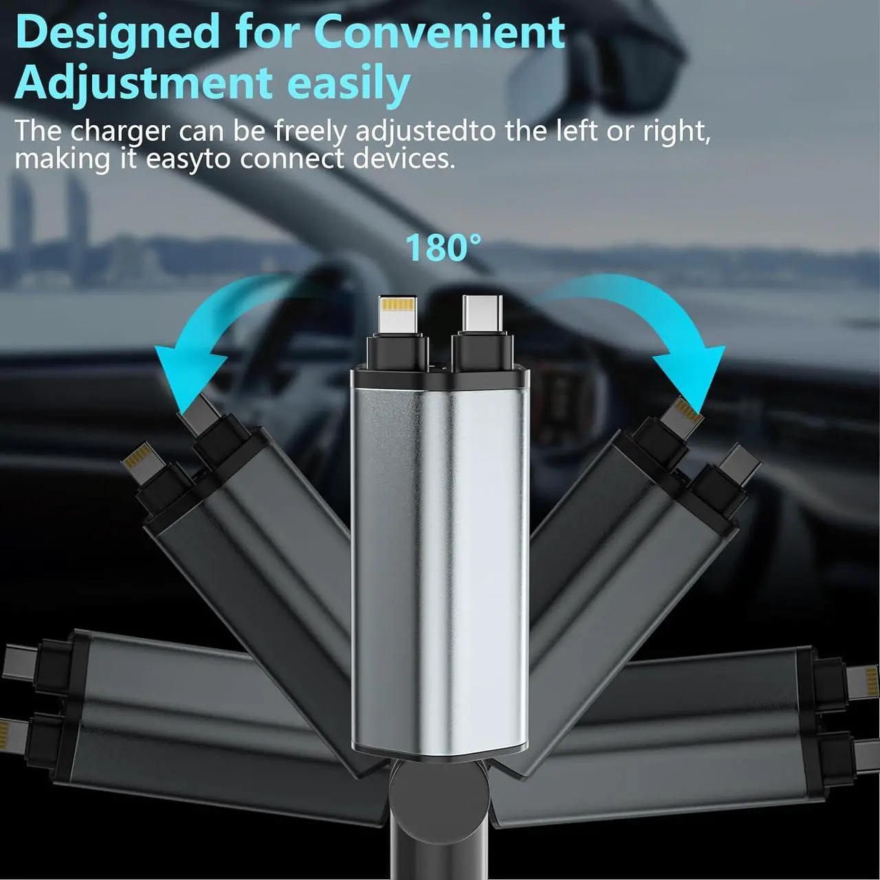 Alt view image 3 of 7 - Retractable Car Charger, 120W 2.7Ft Retractable Cables and 4 Electronic Ports, Car Accessories Compatible for iOS & Android Cell Phones All Device Charging