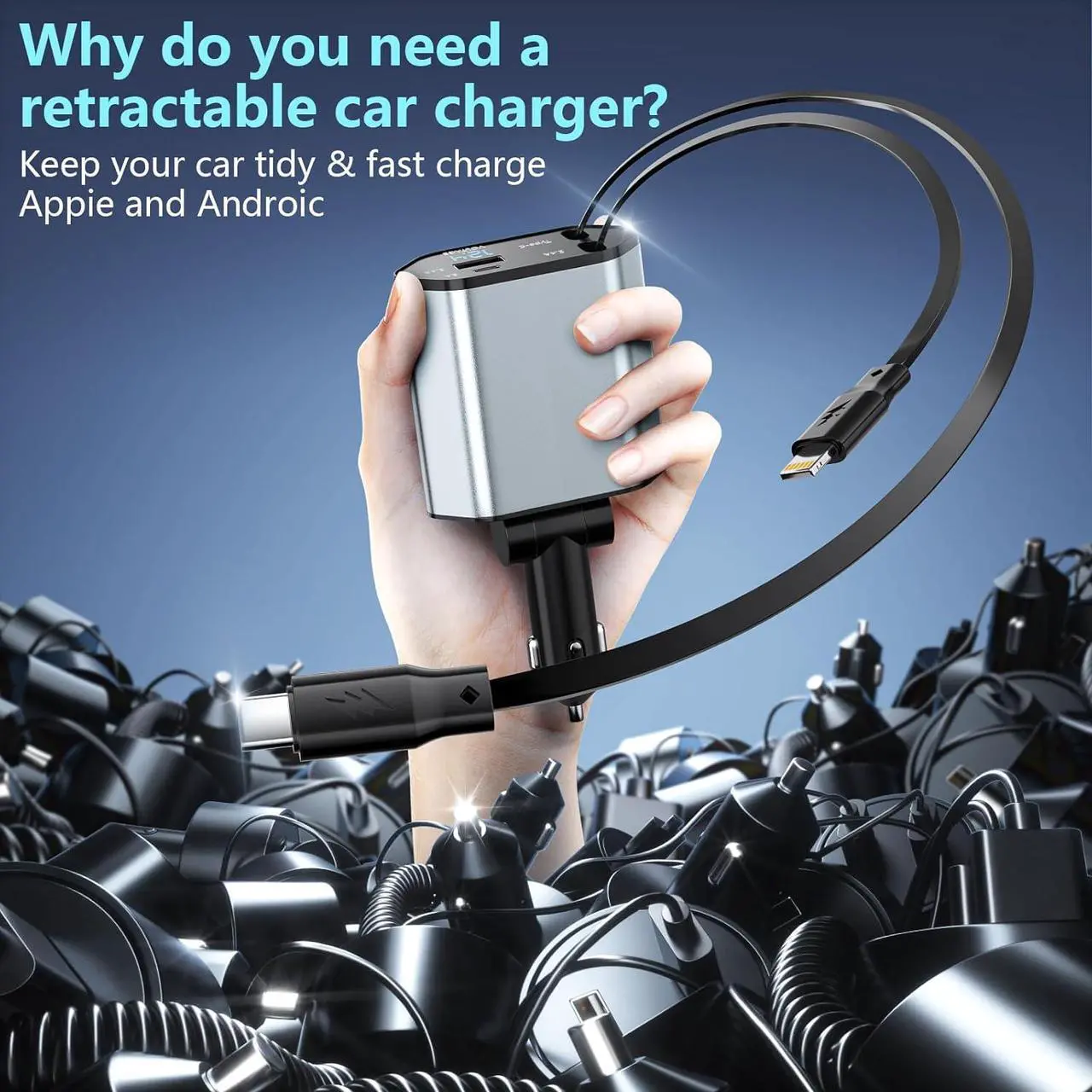 Alt view image 5 of 7 - Retractable Car Charger, 120W 2.7Ft Retractable Cables and 4 Electronic Ports, Car Accessories Compatible for iOS & Android Cell Phones All Device Charging