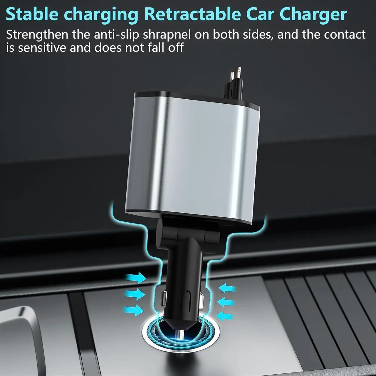 Alt view image 7 of 7 - Retractable Car Charger, 120W 2.7Ft Retractable Cables and 4 Electronic Ports, Car Accessories Compatible for iOS & Android Cell Phones All Device Charging