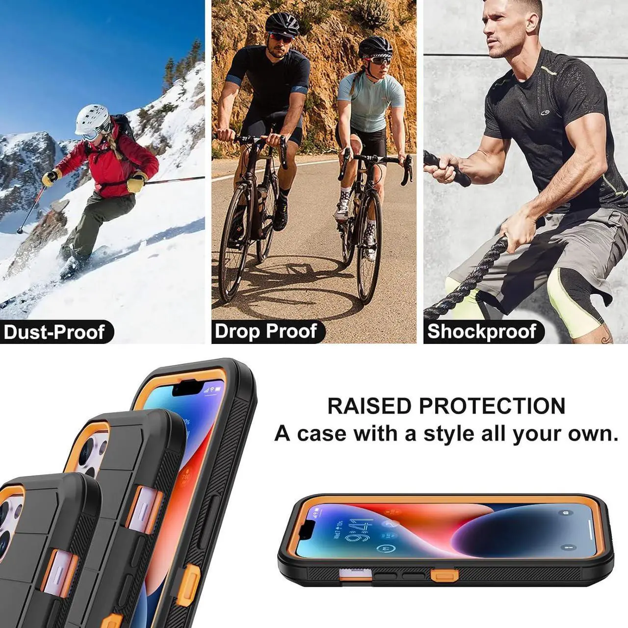 Alt view image 6 of 6 - Annymall for iPhone 14 Case with 2 Screen Protector,Full Body Shockproof Drop Protection Dust Proof Heavy Duty 3-Layer Rugged Durable Military Grade Cover for Apple iPhone 14 6.1" (Black/Oranger)