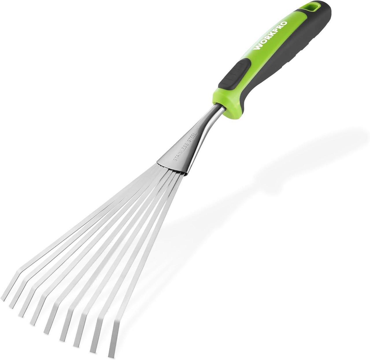 Main image of WORKPRO 16" Hand Rake, Heavy Duty Stainless Steel Garden Rake with Soft Handle, Small Garden Hand Tool for Gardening, Cultivating, Loosening Soil & Spreading Mulch, Flower Beds
