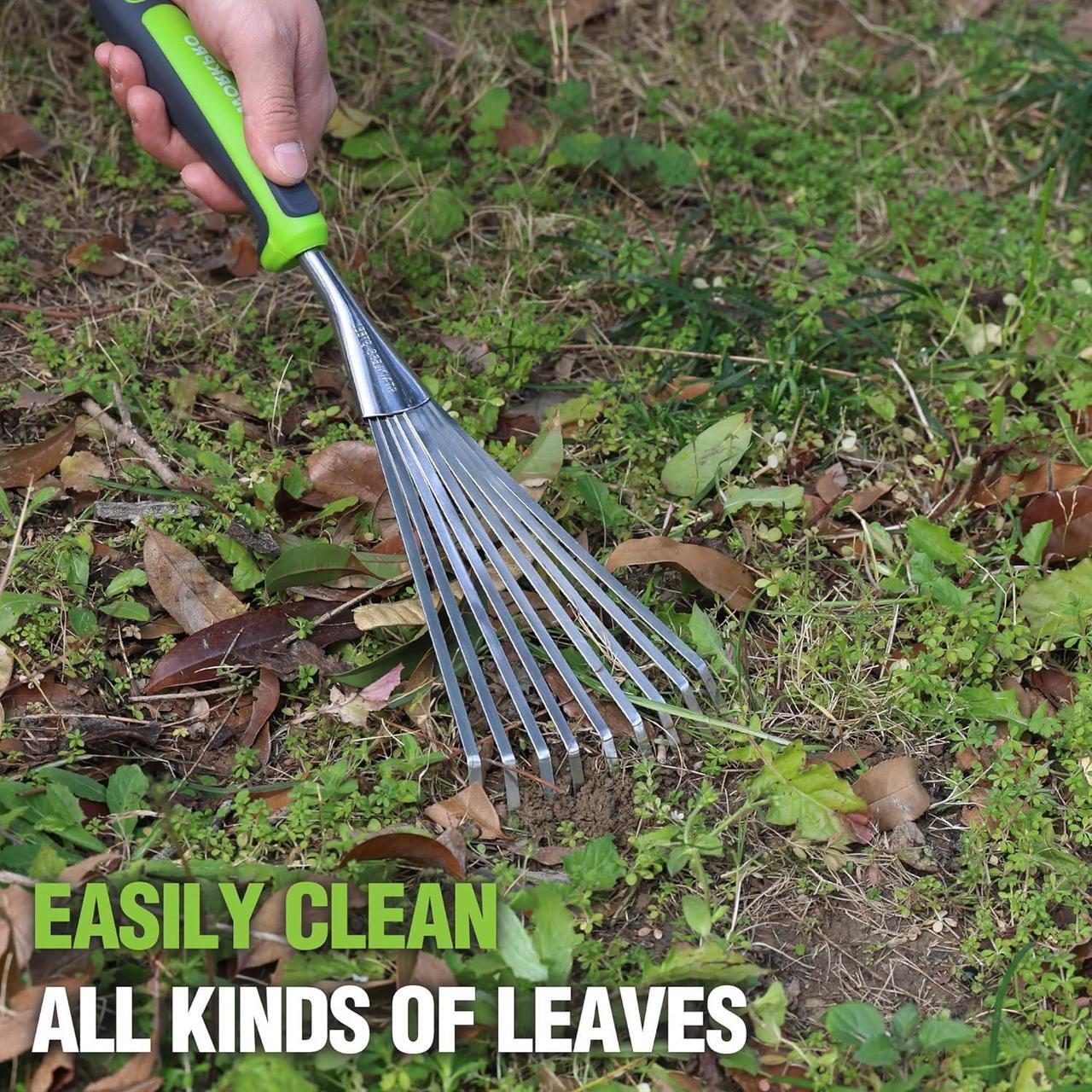 Alt view image 5 of 7 - WORKPRO 16" Hand Rake, Heavy Duty Stainless Steel Garden Rake with Soft Handle, Small Garden Hand Tool for Gardening, Cultivating, Loosening Soil & Spreading Mulch, Flower Beds