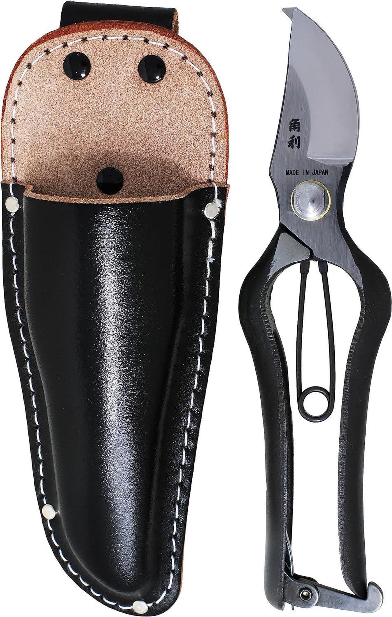 Main image of KAKURI Japanese Pruning Shears for Gardening Heavy Duty 8", Made in JAPAN, Professional Garden Bypass Pruners with Leather Sheath, Hand Forged Japanese Carbon Steel, Black