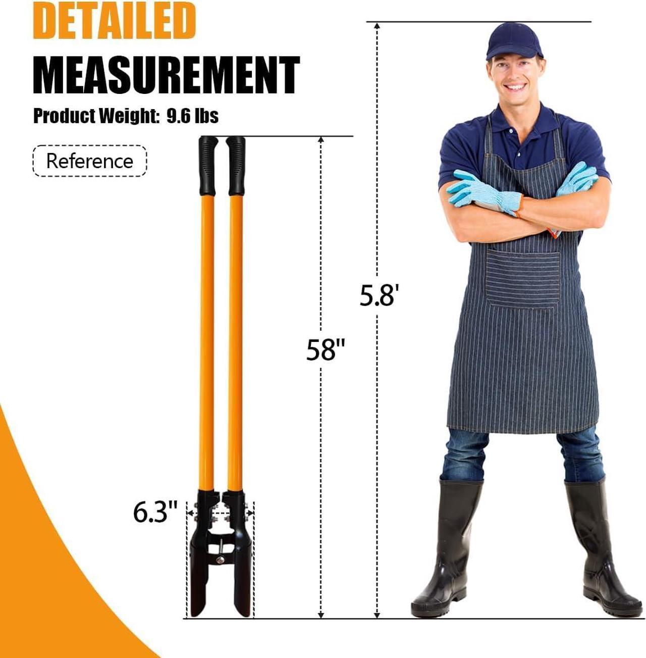 Alt view image 3 of 7 - Post Hole Digger Tool, Heavy Duty Post Hole Digger with Fiberglass Handle, 58 Inches