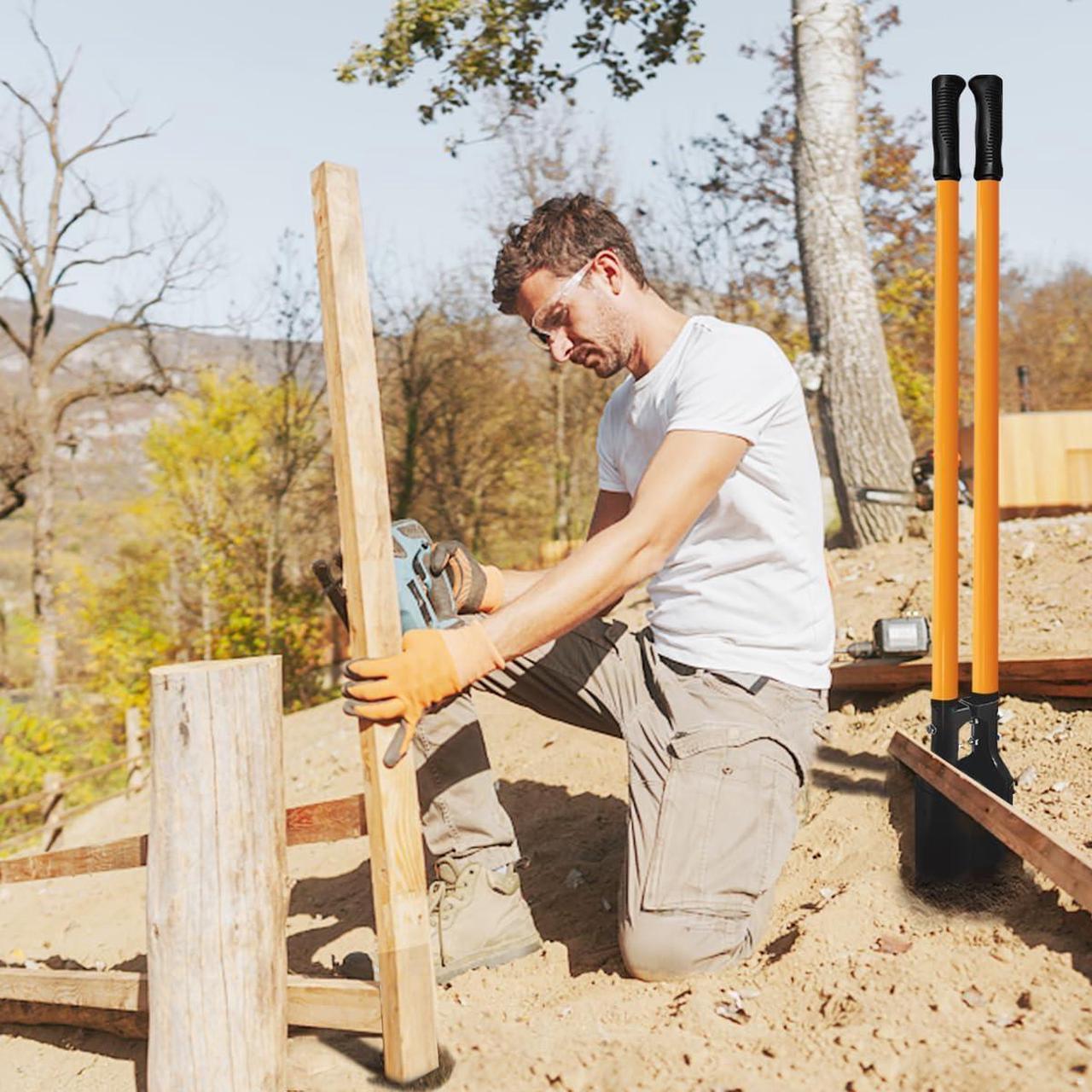 Alt view image 2 of 7 - Post Hole Digger Tool, Heavy Duty Post Hole Digger with Fiberglass Handle, 58 Inches