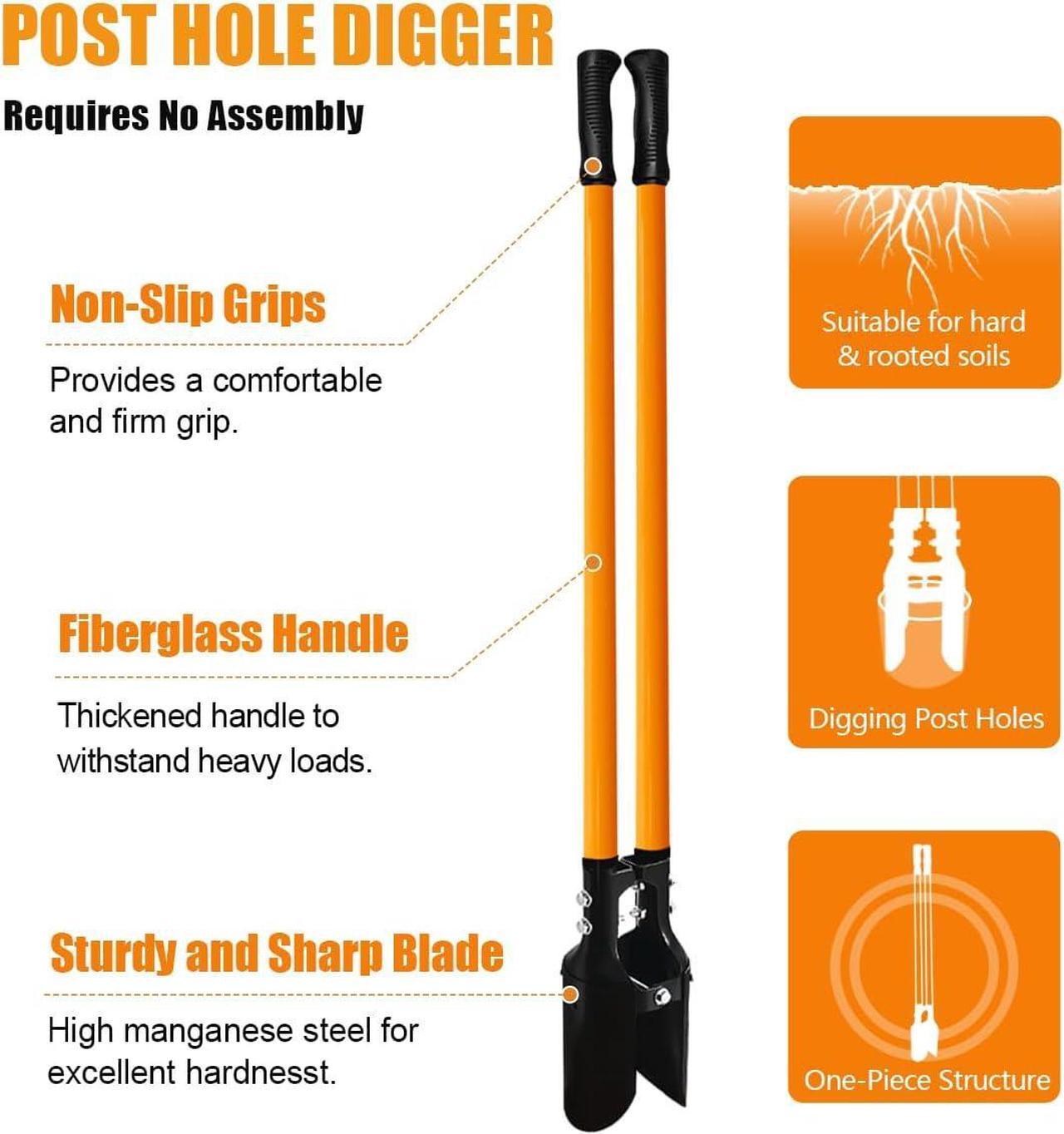 Alt view image 4 of 7 - Post Hole Digger Tool, Heavy Duty Post Hole Digger with Fiberglass Handle, 58 Inches