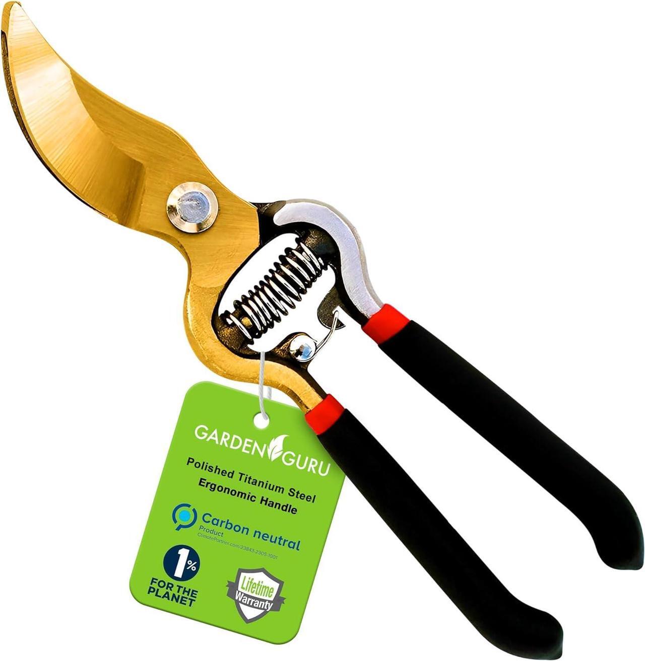Main image of GARDEN GURU Indestructible Titanium Garden Clippers - Professional Bypass Hand Pruner Pruning Shear with Comfort Grip Handles for Gardening, Trimming, and Yard Work - Hardened Steel & Titanium Blade