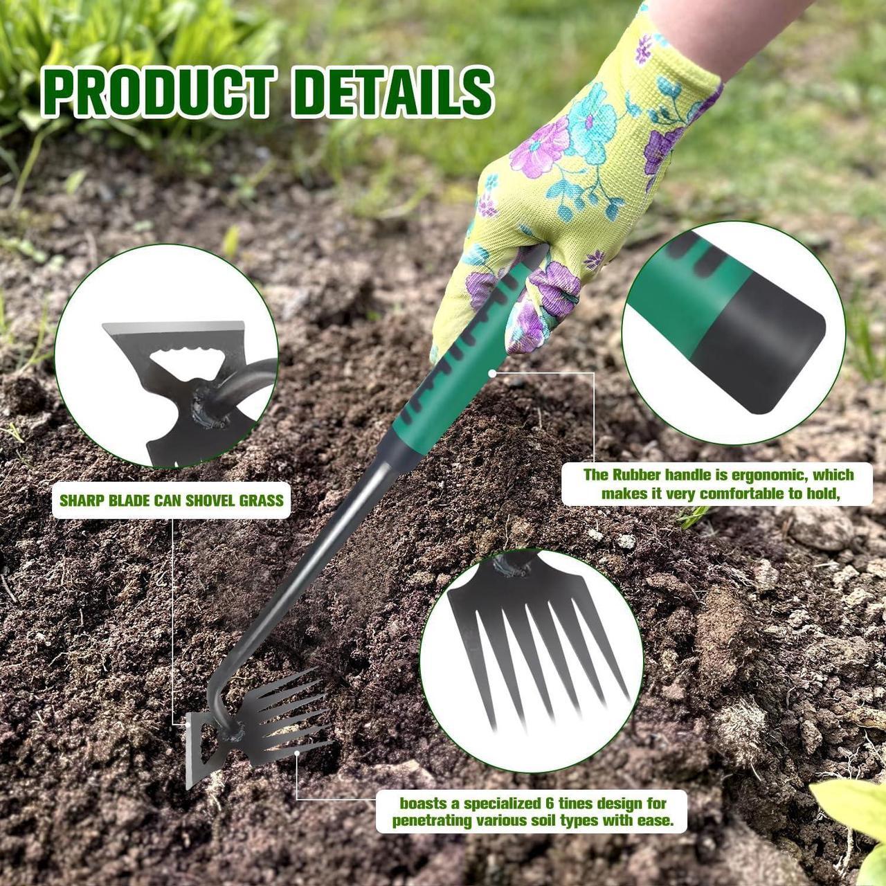 Alt view image 4 of 7 - Omaky Gardening Hand Weeder Tools,Garden Weed Puller Tool,New Weeding Artifact Uprooting Weeding Tool,Durable Manganese Steel Hand Weeder Tool,Manual Multifunctional Weeders Gardening Tools (6 Tines)