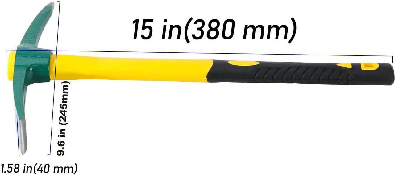 Alt view image 2 of 6 - Pick Mattock Hoe Heavy Duty, Gardening Hand Pick with 15 Inch Shock Absorption Rubber Handle and Forged Head, Pick Axe Hand Tool for Digging Weeding Prospecting Camping
