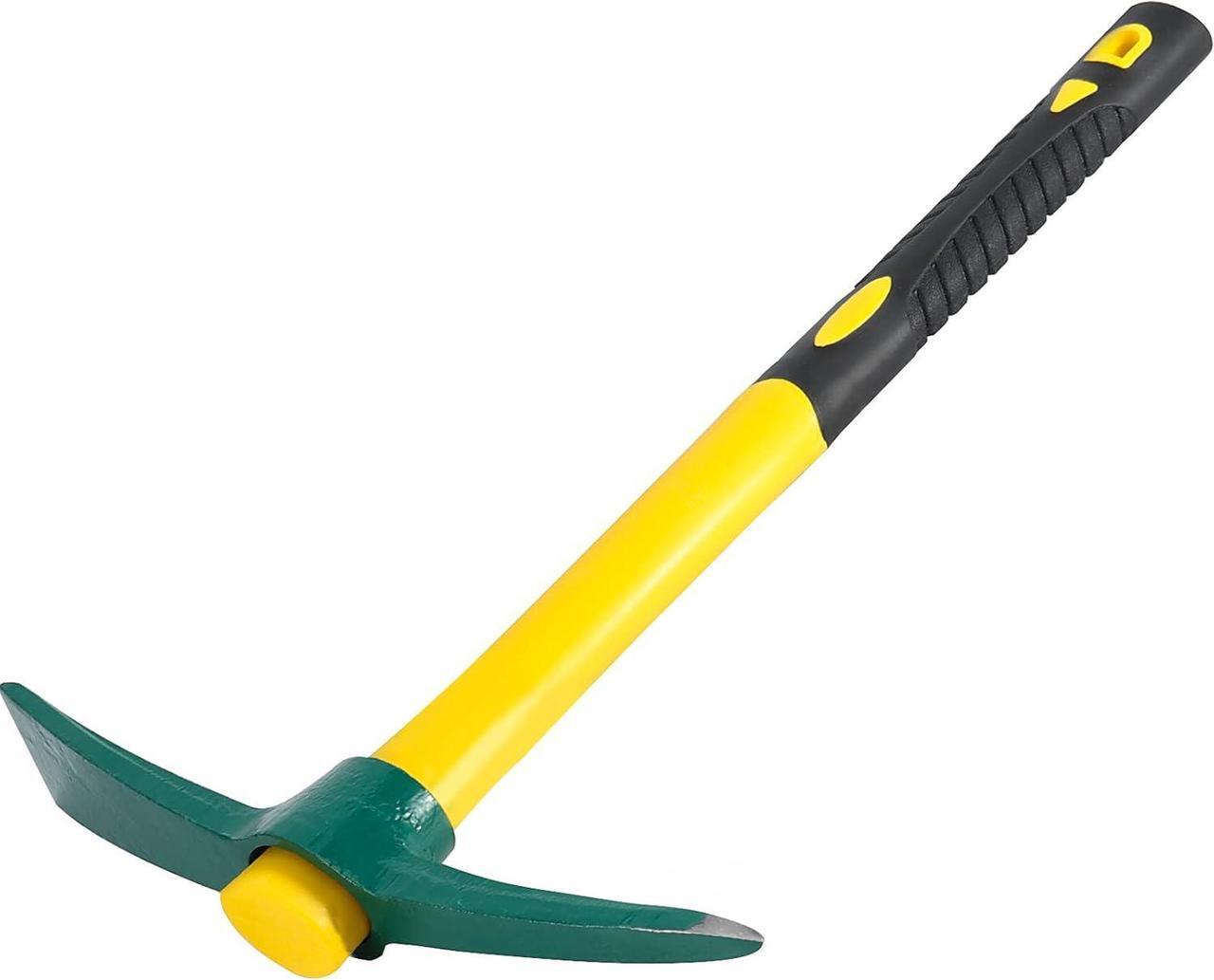 Alt view image 4 of 6 - Pick Mattock Hoe Heavy Duty, Gardening Hand Pick with 15 Inch Shock Absorption Rubber Handle and Forged Head, Pick Axe Hand Tool for Digging Weeding Prospecting Camping