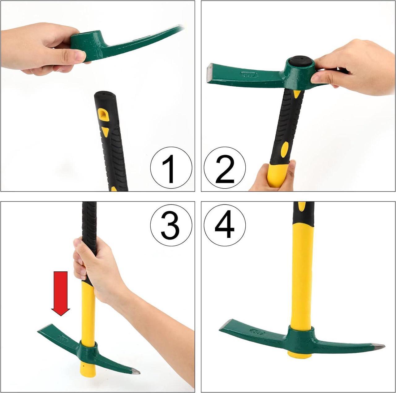 Alt view image 5 of 6 - Pick Mattock Hoe Heavy Duty, Gardening Hand Pick with 15 Inch Shock Absorption Rubber Handle and Forged Head, Pick Axe Hand Tool for Digging Weeding Prospecting Camping