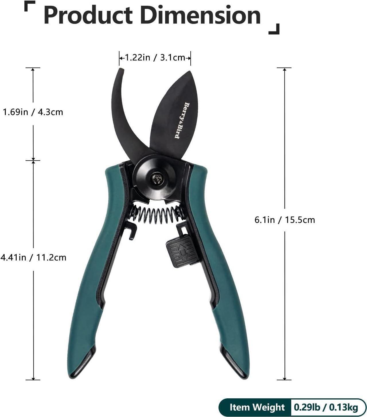 Alt view image 2 of 6 - Berry&Bird Garden Clippers, Pruning Scissors with Stainless Steel Teflon Coating Blades and Handle, Plant Clippers Work 3 Times Easier with Spring, Garden Shears for Trimming Rose, Small Stem, Bonsai