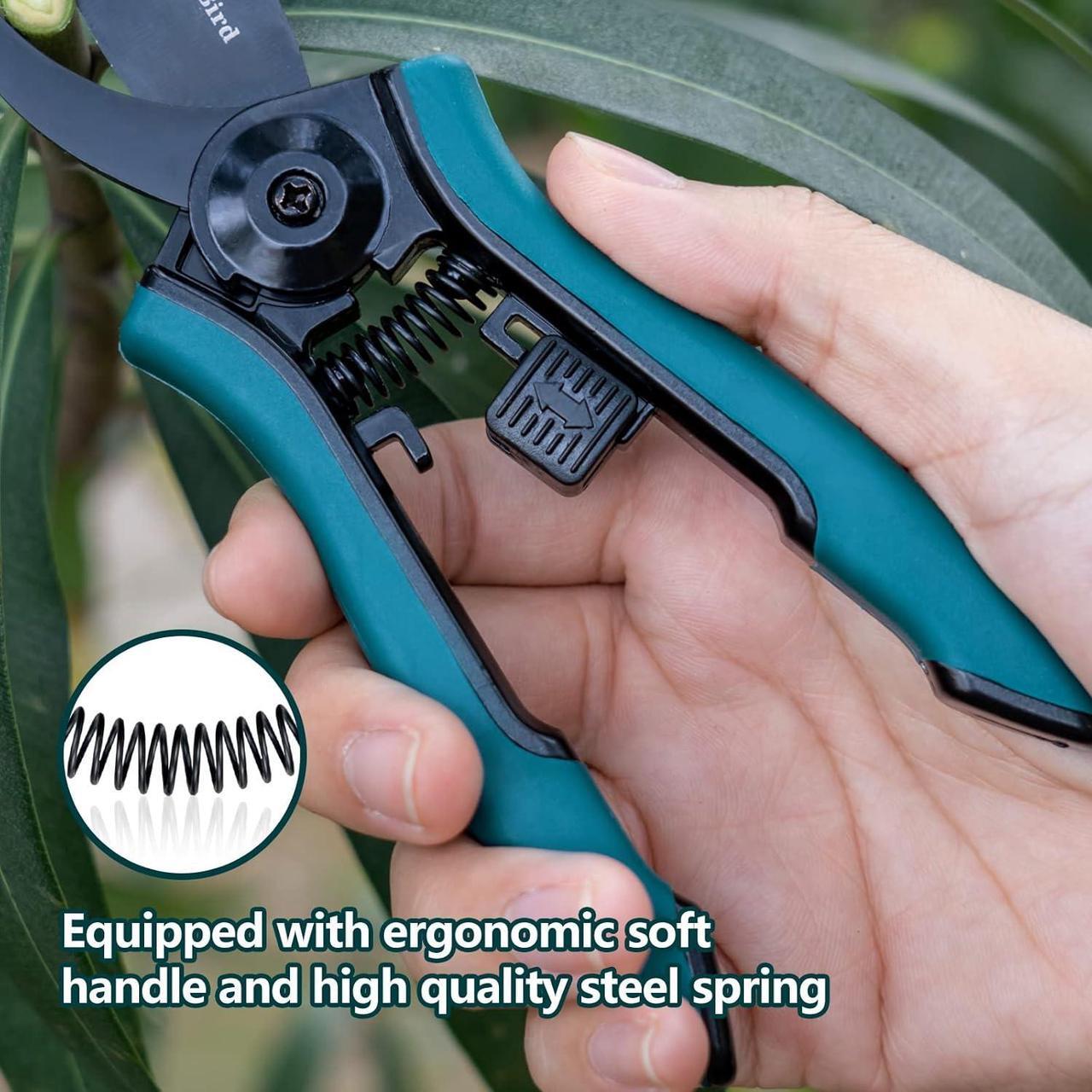 Alt view image 4 of 6 - Berry&Bird Garden Clippers, Pruning Scissors with Stainless Steel Teflon Coating Blades and Handle, Plant Clippers Work 3 Times Easier with Spring, Garden Shears for Trimming Rose, Small Stem, Bonsai